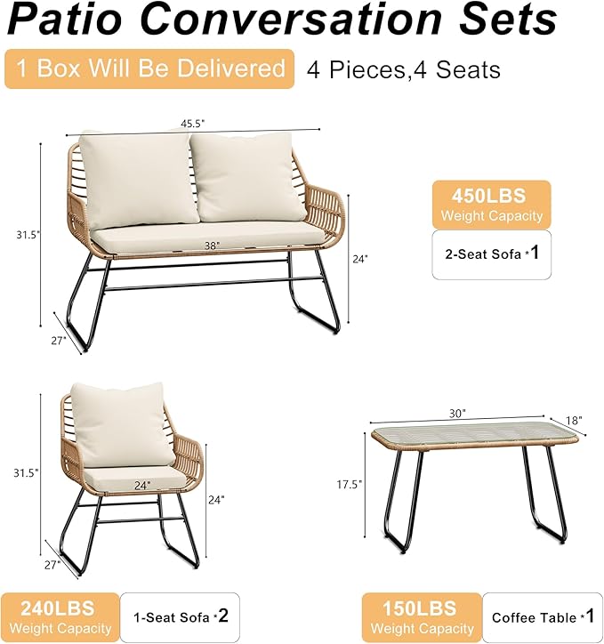 LEX CRAFT 4-Piece Wicker Outdoor Patio Furniture Set