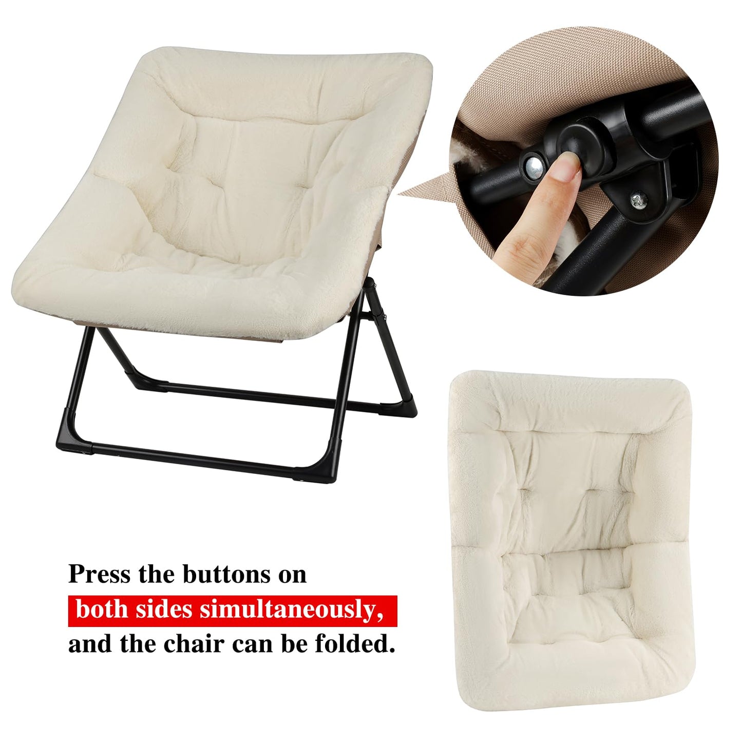 Mordchil HF Comfy Saucer Chair for Adults, Soft Faux Fur Bedroom Chair, Accent Dorm Chairs, Flexible Living Room Reading Chairs, Oversized Folding Seat for Teens, X-Large, Beige