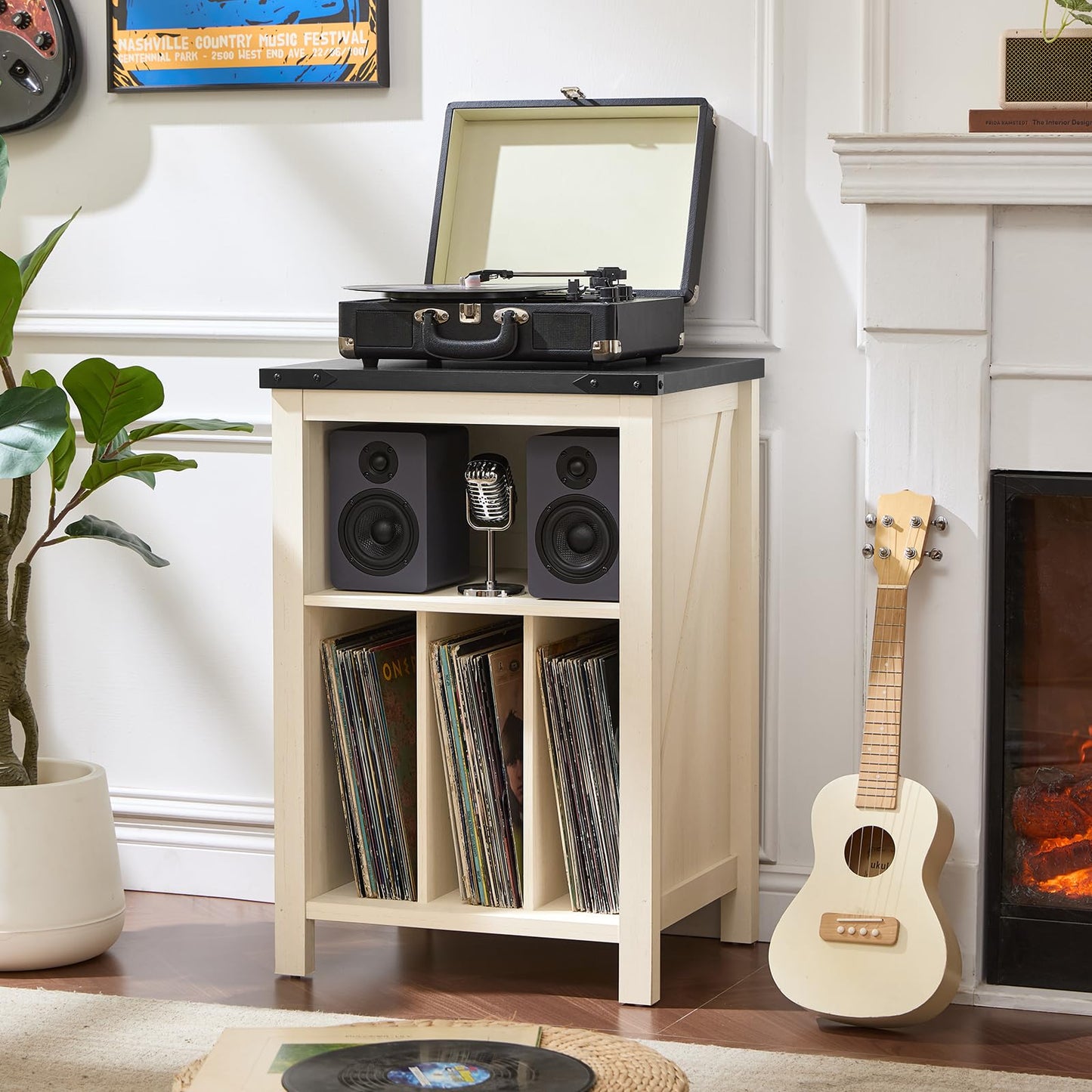 Joaxswe Record Player Stand with Vinyl Record Storage,White Record Player Table Holds up to 160 Albums,Large Wood Turntable Stand Cabinet Dispaly Shelf for Living Room,Bedroom,Office
