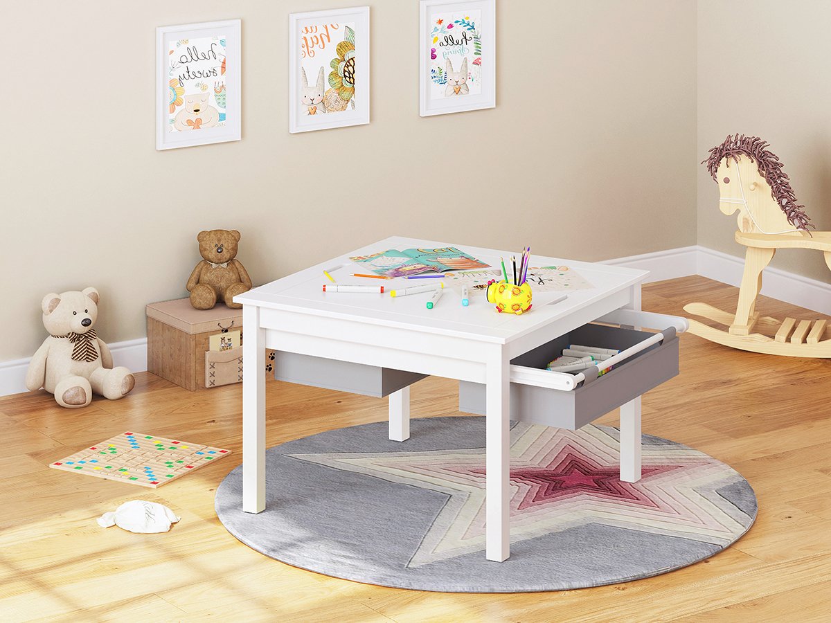UTEX 2 in 1 Kids Construction Play Table with Storage (White)