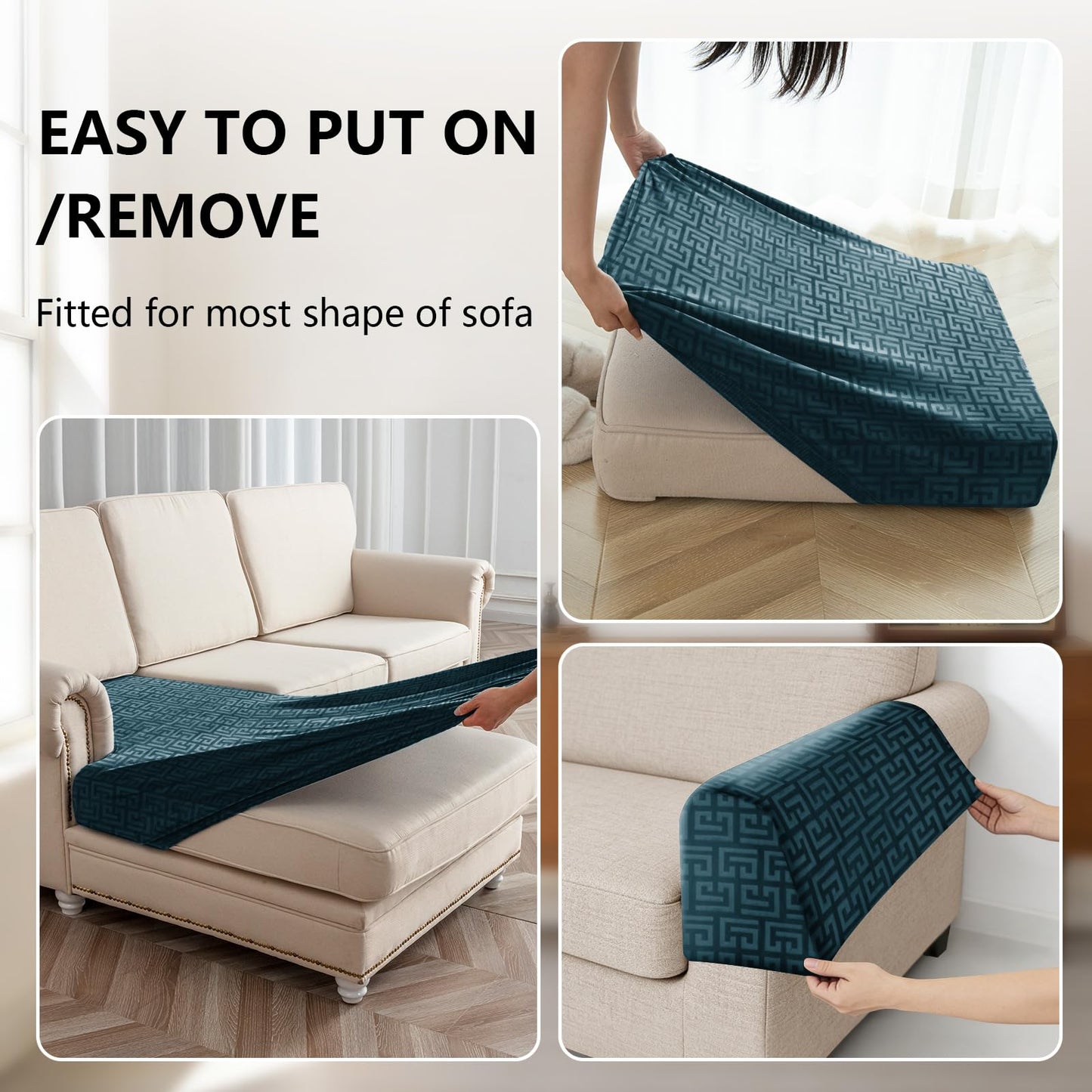 UNBBRRL 10 Pieces Stretch Sofa Cushion Covers for U-Shaped Modular Sectional Couch with 4 Seats+4 Backs+2 Arms, Upholstered Covers for Sofa Bed with Deep Double Chaise (Blue,10 Pieces Set)