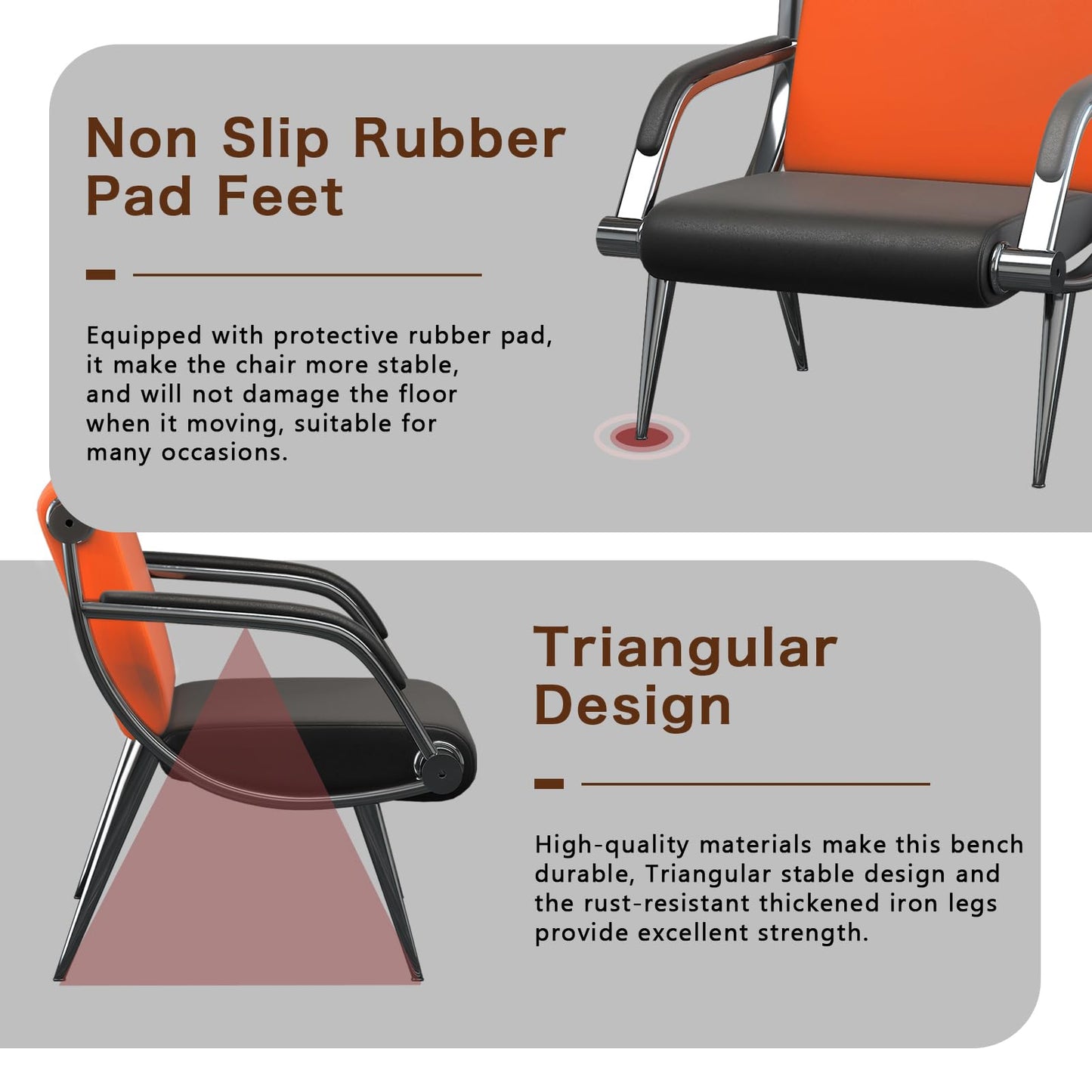 wonline Waiting Room Chair with Armrest PU Leather Office Furniture, Office Guest Seating Lobby Conference Reception Chairs for Airport Clinic Hospital Bank Salon Barber(Orange&Black)