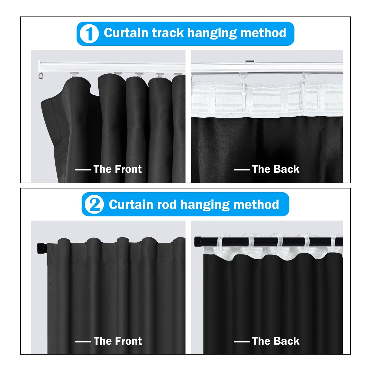 MaKefeile Room Divider Curtains Total Blackout Privacy Curtain Panel Room Thermal Insulated Noise Reduction Curtains for Bedroom Window Living Room Ceiling Track Curtain W 8.3 ft × H 7 ft Black