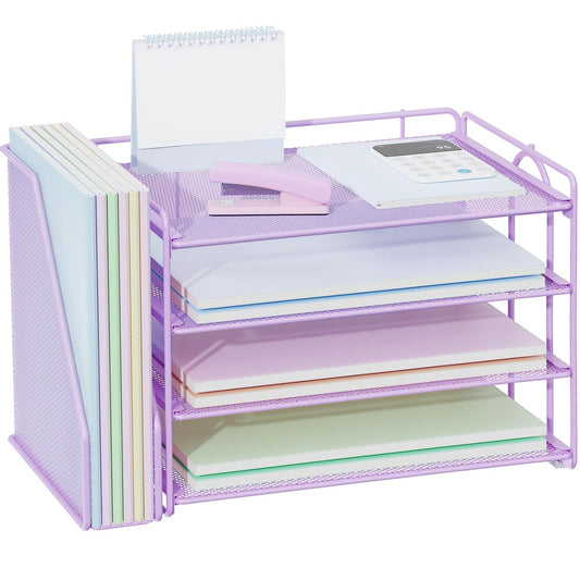 gianotter 4-Tier Paper Organizer With Magazine Holder, Desk Organizers and Accessories, Desk Accessories & Workspace Organizers, File Organizer for Office Supplies Storag (Purple, 4-Tier)