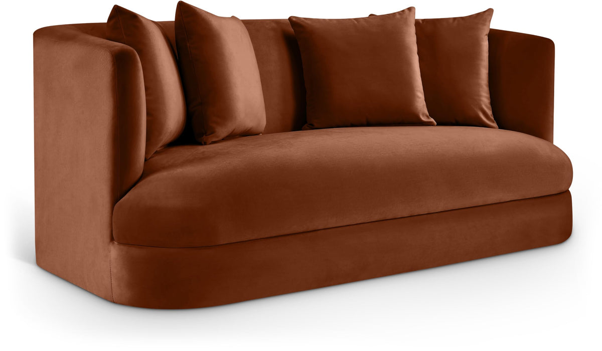 Meridian Furniture 699Cognac-L Alder Collection Modern | Contemporary Loveseat with Ultra Luxe Cognac 460 GSM Velvet, Solid Wood Frame, 66" W x 36" D x 30" H, Cognac