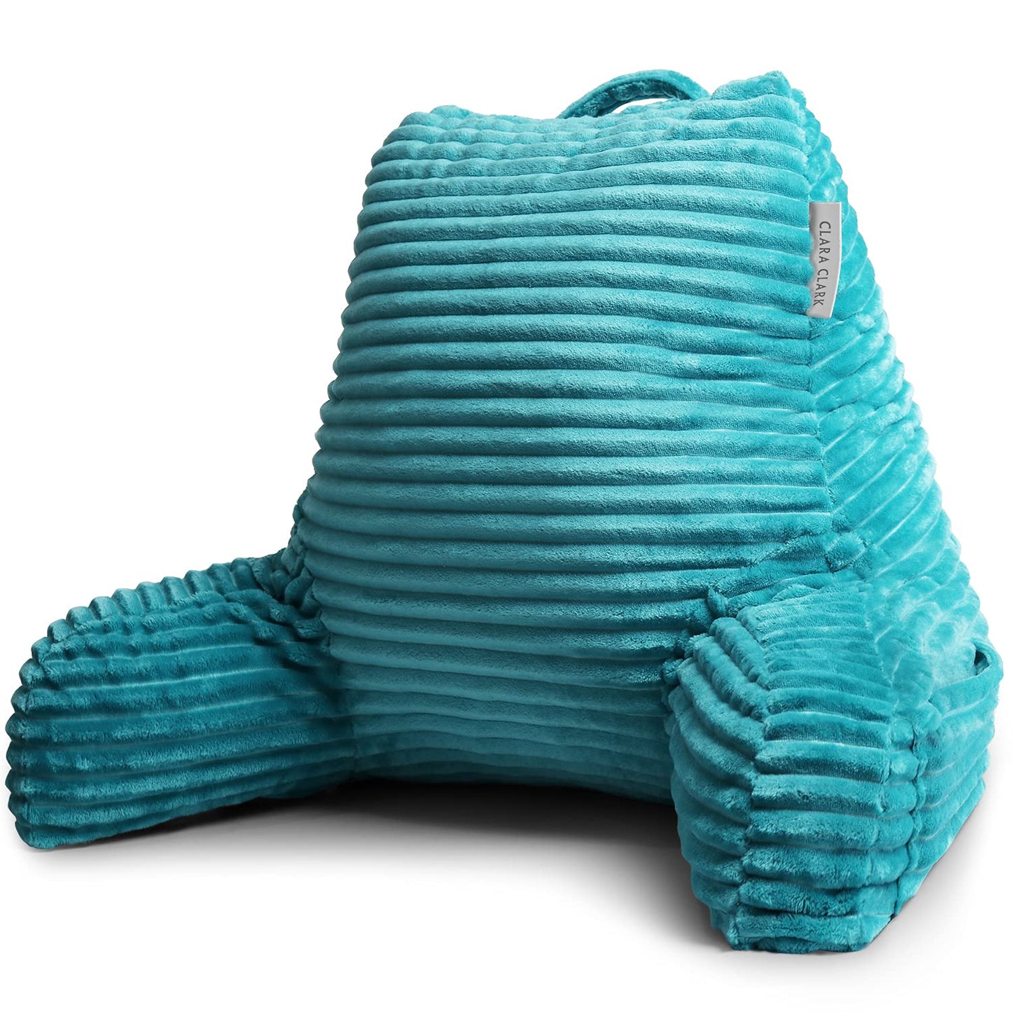 Clara Clark Reading Pillow for Bed Adult – Back Pillow for Sitting in Bed, Standard Plush Bed Pillows for Sitting Up in Bed, Shredded Foam Bed Chair Pillow with Arms and Pockets, Teal Bed Rest Pillow