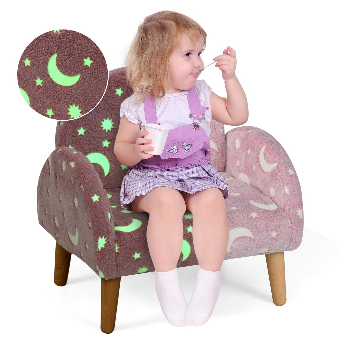 INFANS Kids Sofa with Glow in The Dark, Toddler Armchair Couch with Solid Wooden Frame Anti-Tipping, Upholstered Comfy Foam Children Chair for Kindergarten Playroom Preschool, Gift for Boys Girls
