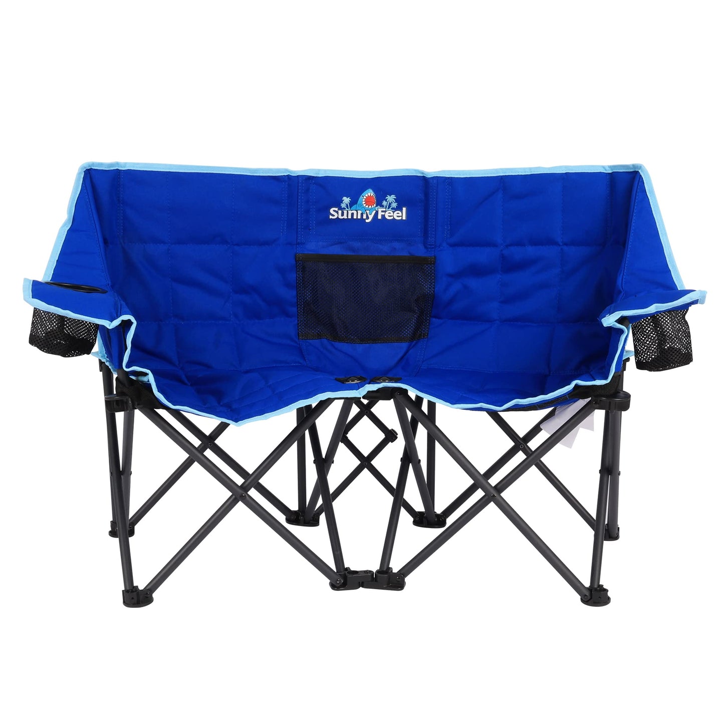 SUNNYFEEL Kids Folding Double Camping Chair, Portable Kids Camping Chairs 2 Seat Chair, Blue Padded Foldable Lawn Chairs with Cup Holder for Beach/Outdoor/Travel/Picnic, Foldable Camp Chairs 2 Person
