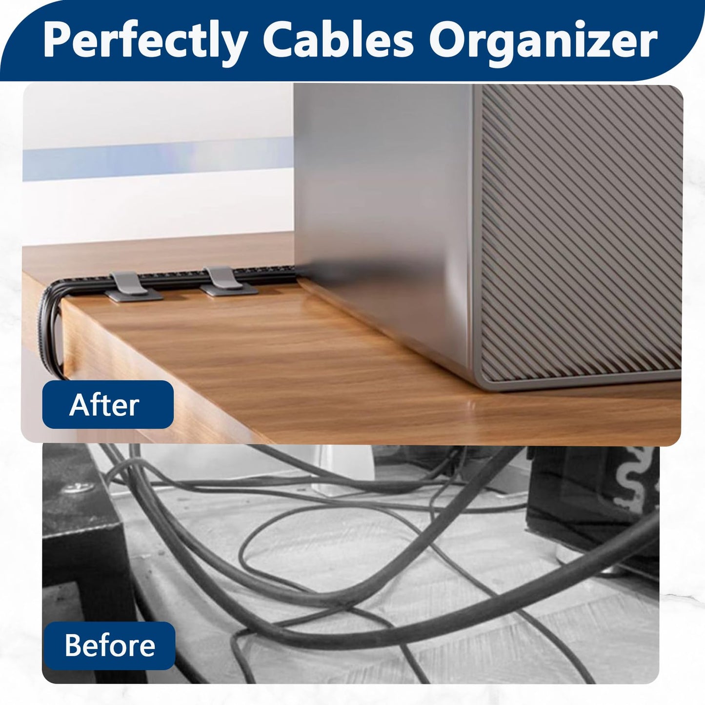 Abnii 50 PCS Hook and Loop Cable Ties, Under Desk Cable Management, Self Adhesive Cable Clips Straps, Sticky-Back Cord Organizer, Wire Organizer for TV PC Laptop Ethernet Desktop, White