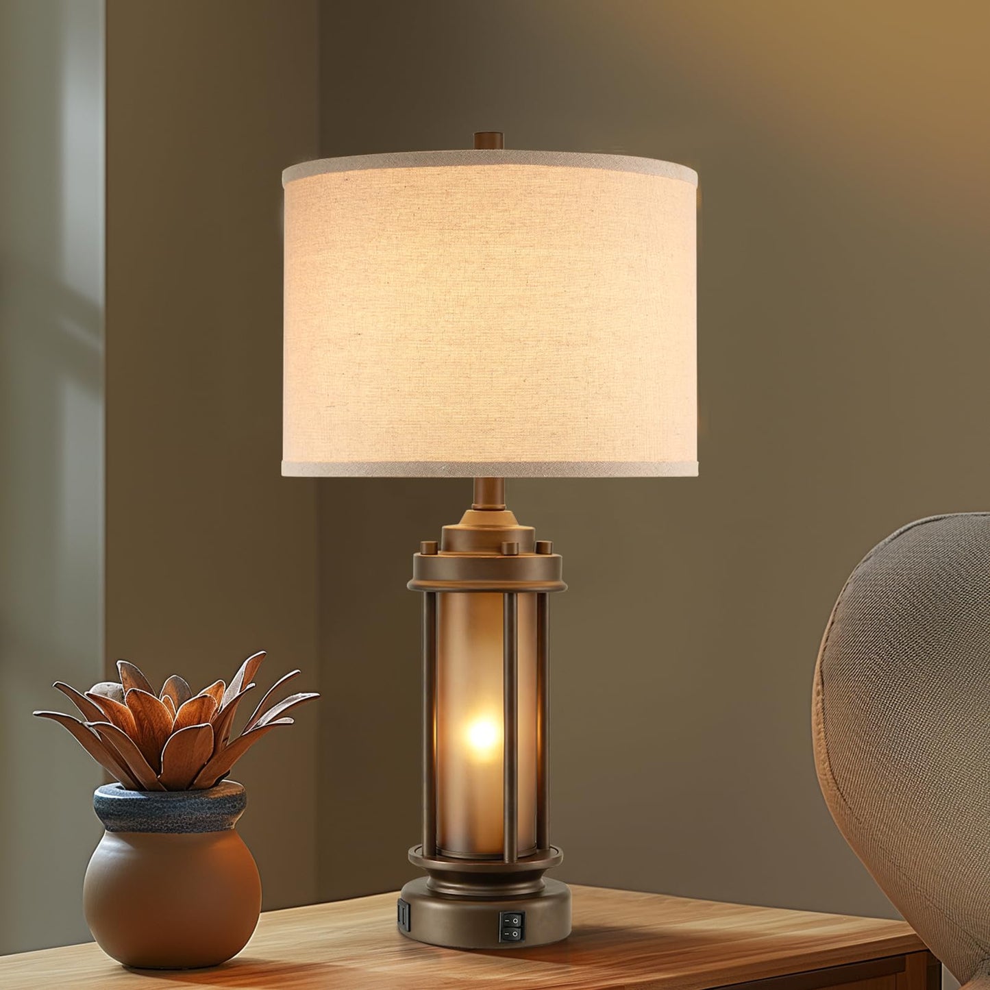 AIEAMPDO Set of 2 Farmhouse Table Lamps with 2 USB C+A Ports