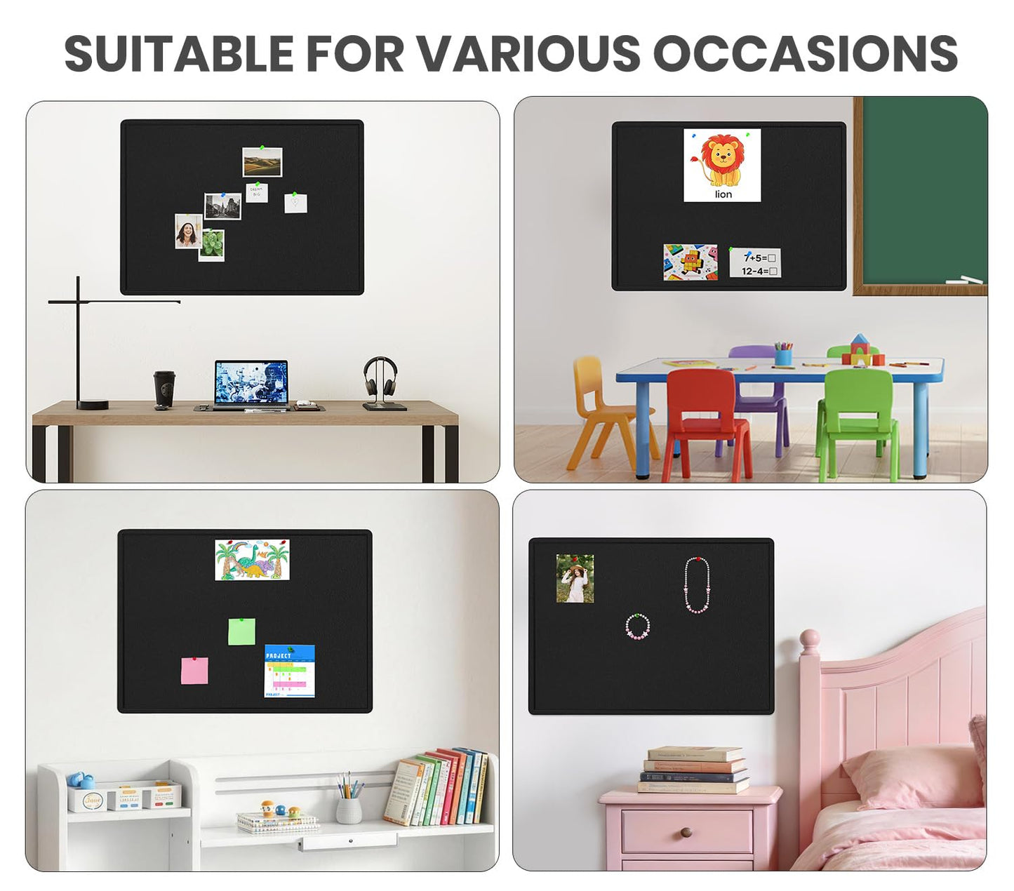 Bulletin Board - 35 x 17.5 inches Decorative Felt Pin Board - Cork Board Alternative for Wall - Foldable Photo Board Self-Adhesive Prayer Board with 20 Pushpins - Black