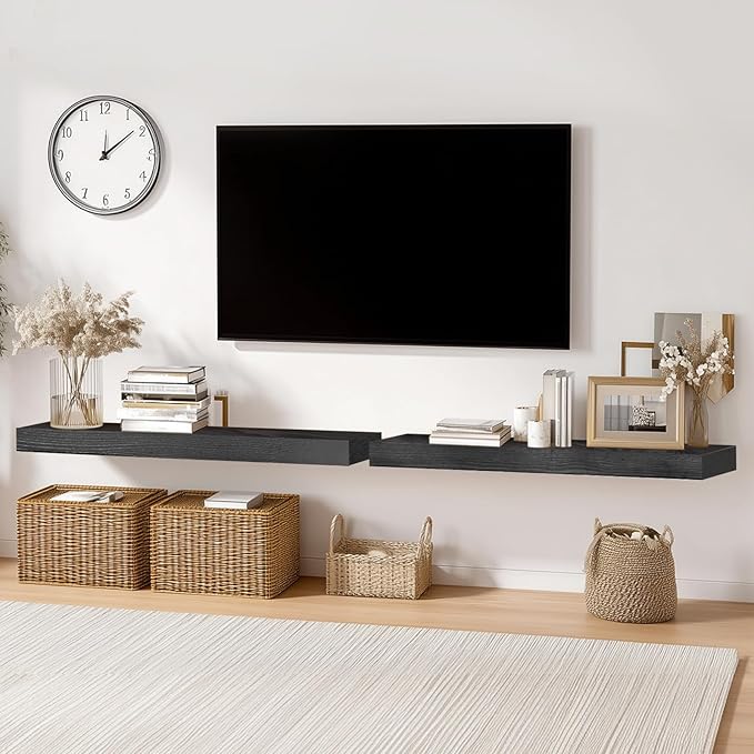 36x8x1.6 inch Floating Shelves Set of 2 – Solid Wood Rustic Black Wall Mounted