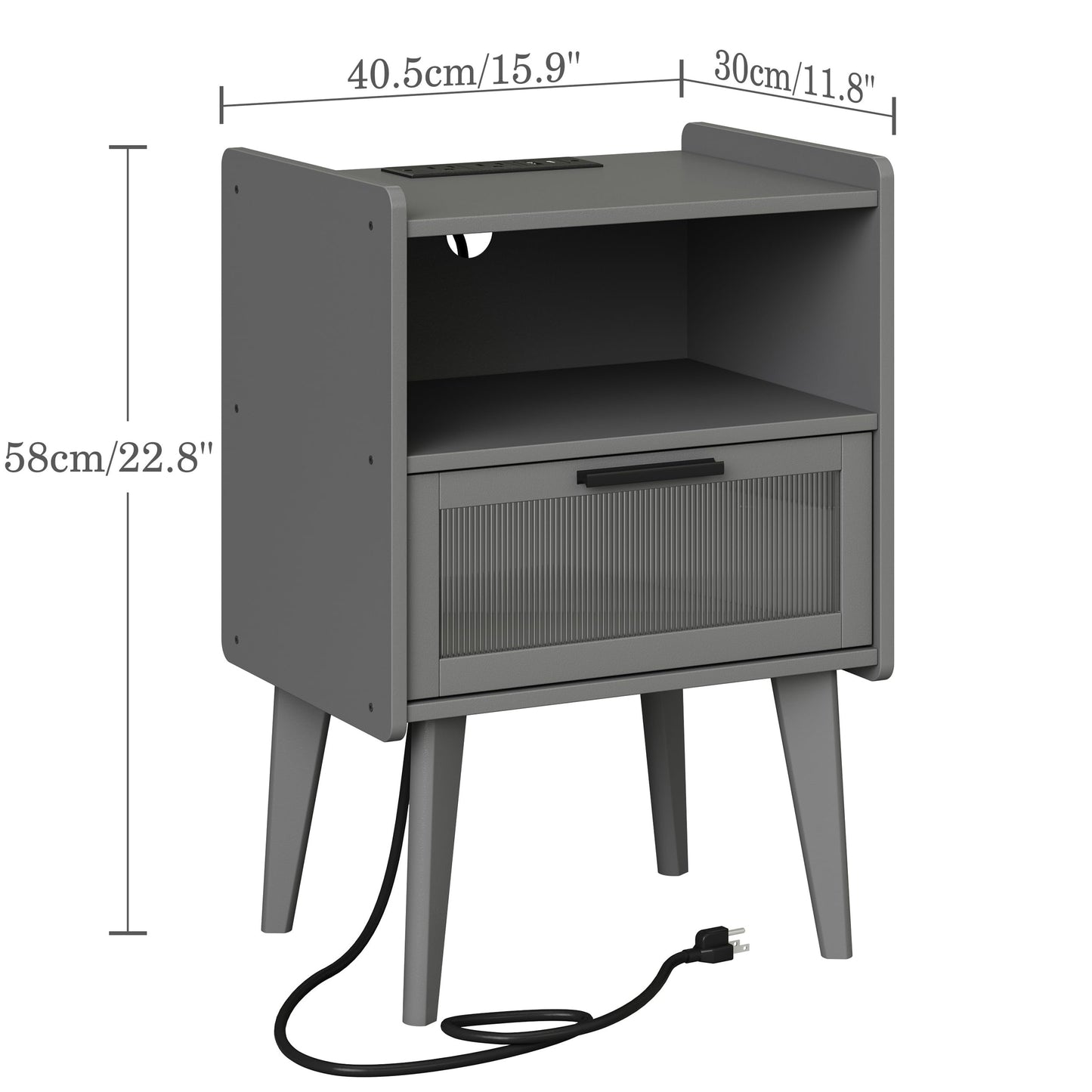 MMEOLUOOK Nightstand with Charging Station, Bedside Tables Set of 2, End Table Side Table with 2 Tiers Storage Space, for Bedroom, Living Room, Grey MLBZ07ZEV-2