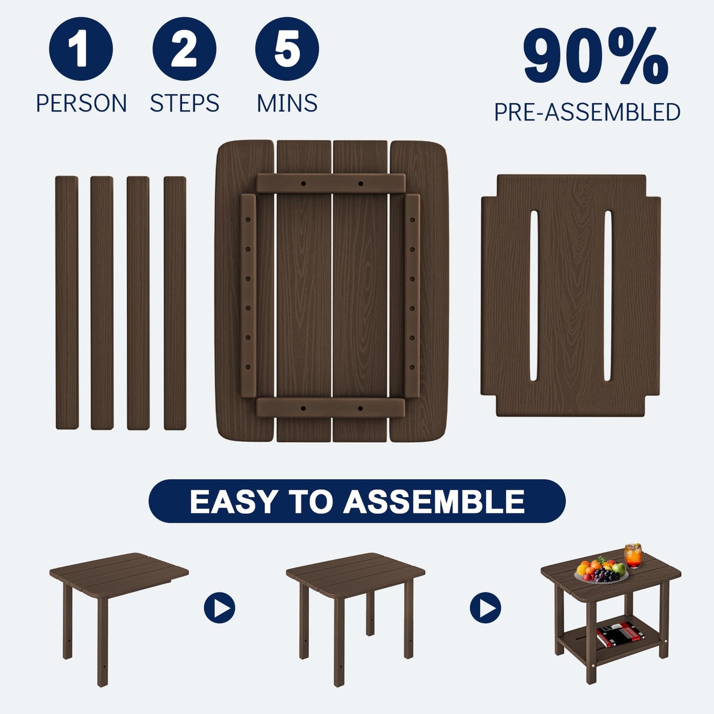 nevilywood 2-Tier End Table, Outdoor Adirondack Side Tables, Whether resisted HDPE, Wood Texture - Poolside, Patio,Lawn & Coffee