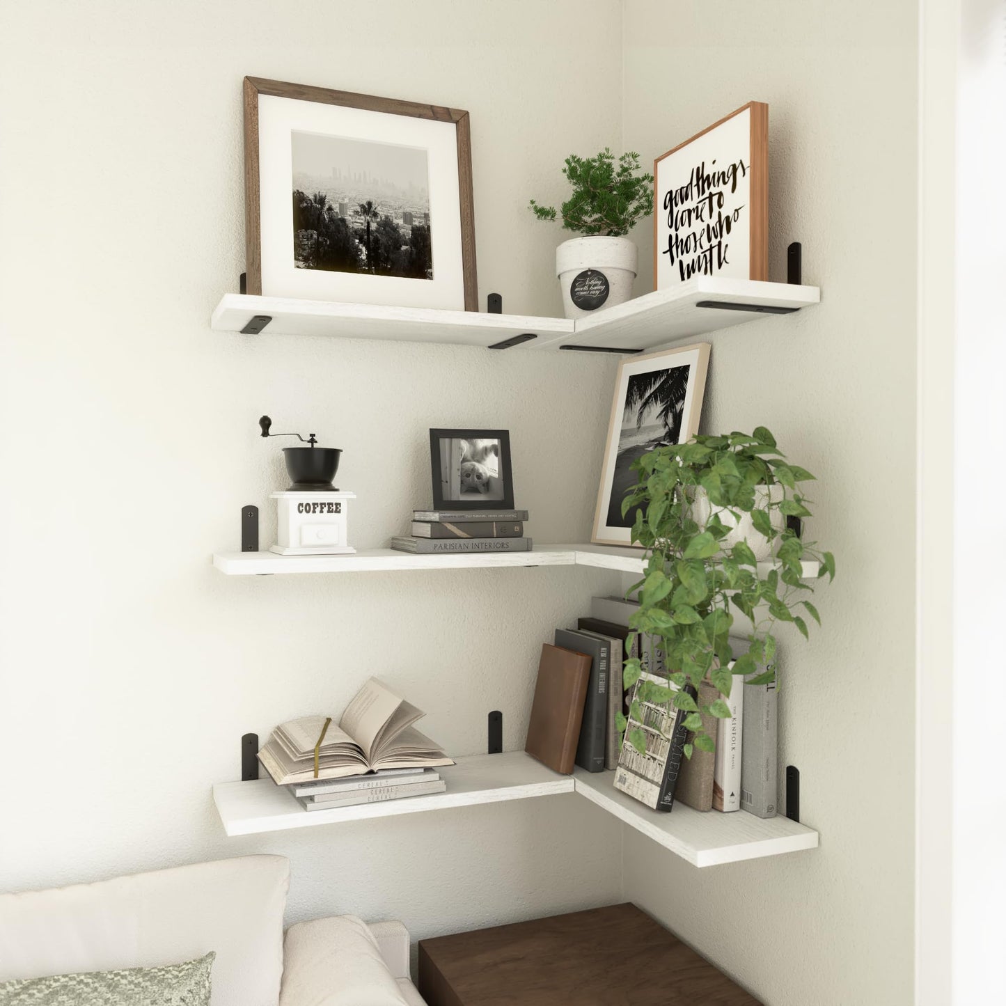 WOPITUES White Floating Shelves Set of 6,Wood for Bedroom,Modern Wall Decor,Bathroom Storage,Book Living Room[Upgraded]-White (HM011A)