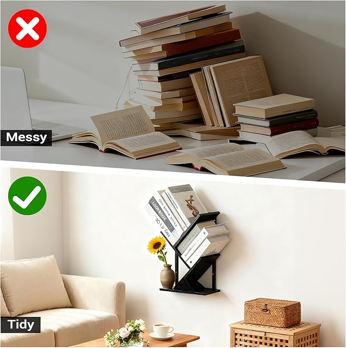 3 Tier Small Tree Bookshelf Black Floating Book Shelves