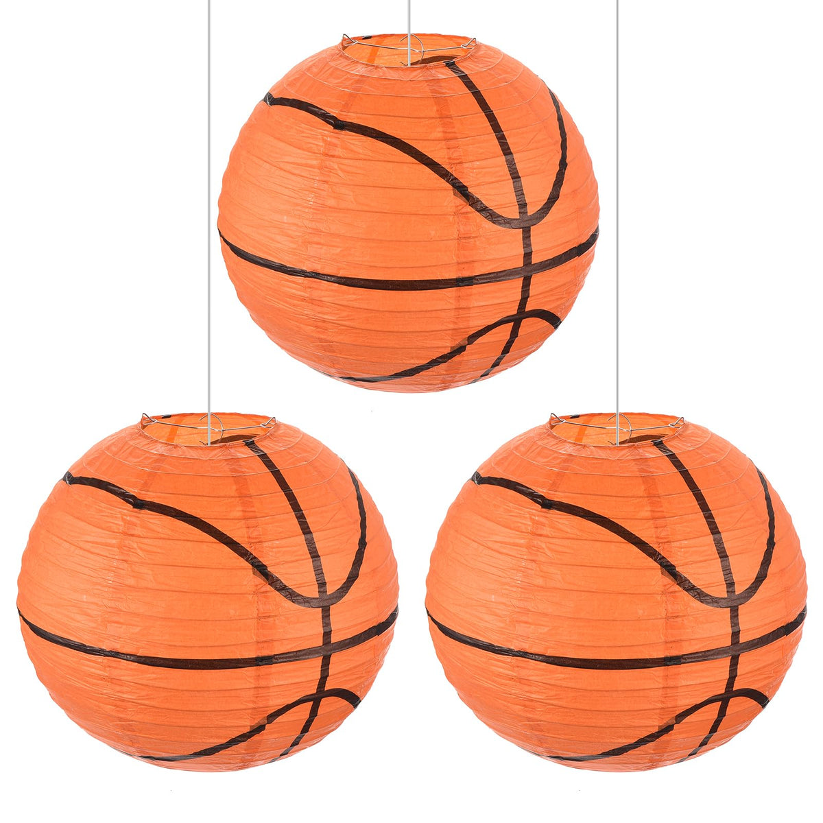 MECCANIXITY Basketball Paper Lanterns, 10" Round Hanging Chinese/Japanese Lantern Decoration for Home Birthday Party Wedding Christmas Classroom Decor, Orange 3 Pcs