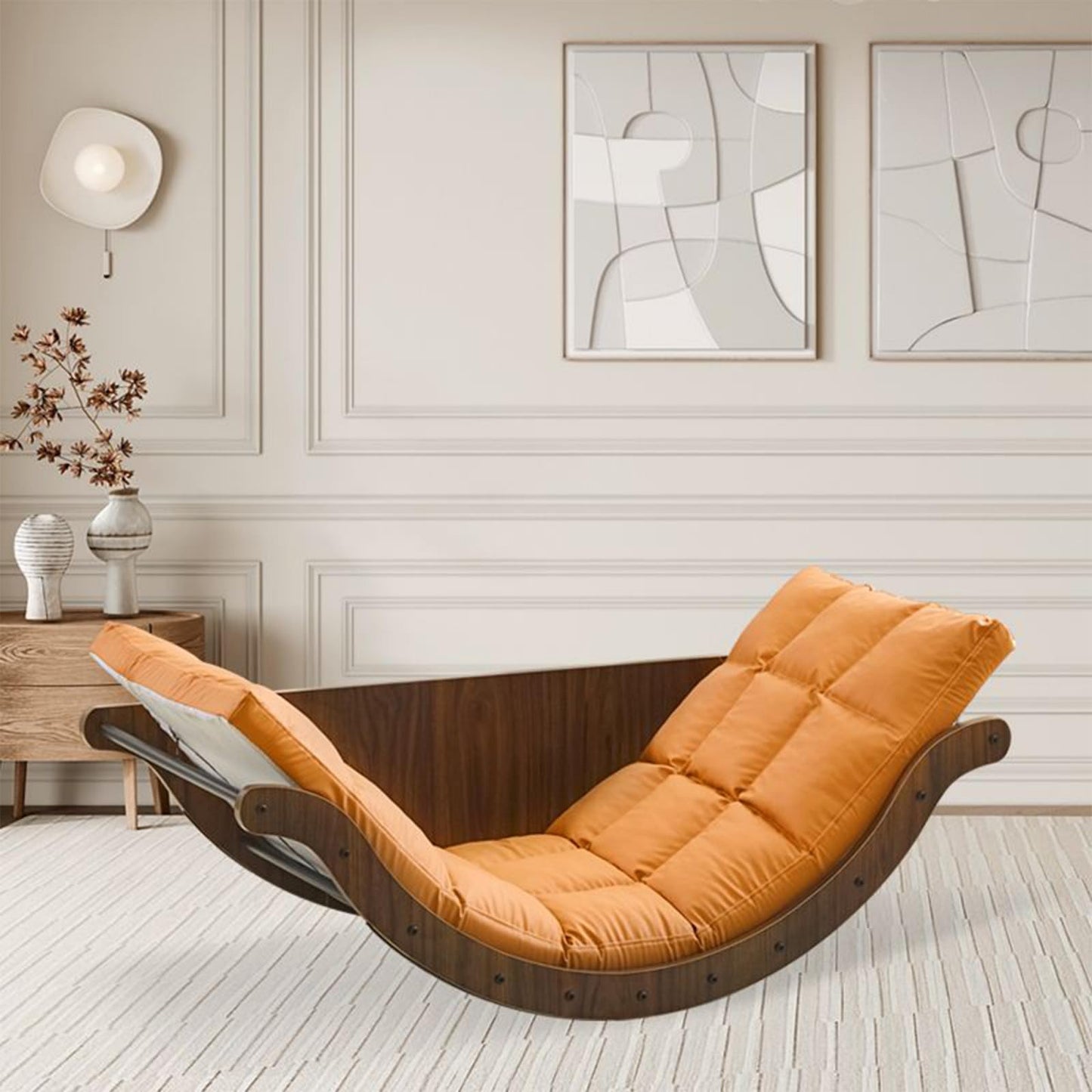 Curved Rocking Lounge Chair for Living Room, Multifunctional Lazy Lounge Chair, Human Dog Nest Napping Chair, Dormitory Balcony Sofa Chair (Orange)