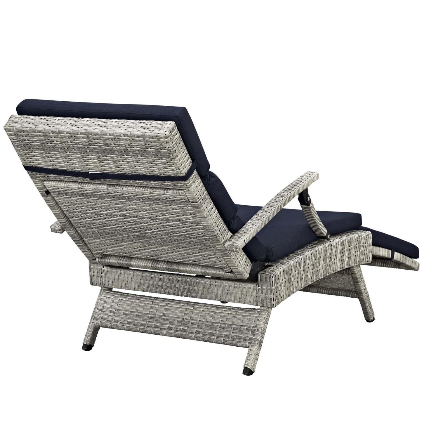 Modway Envisage Outdoor Patio Wicker Rattan Chaise Lounge in Light Gray Navy