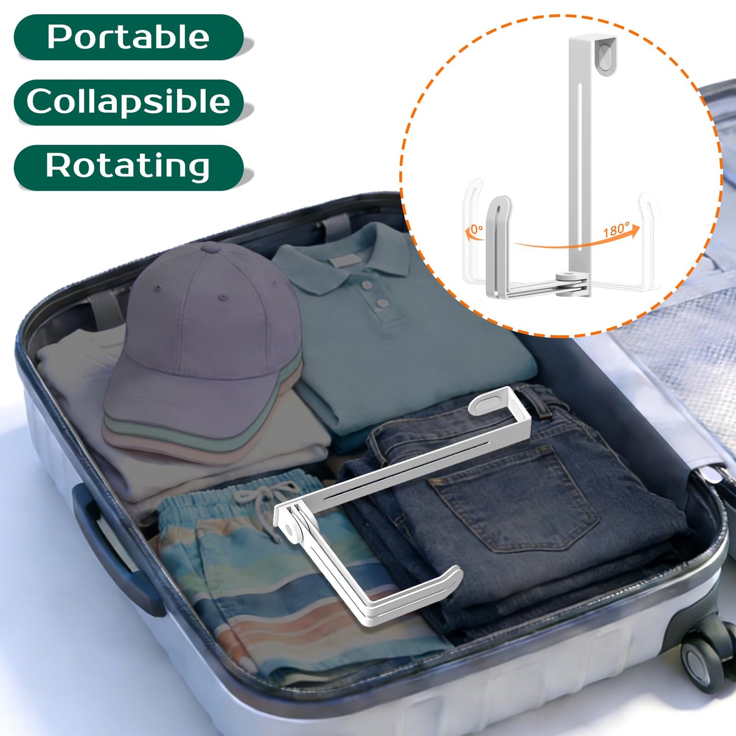 RHAXION Over The Door Hat Organizer - Premium 2-in-1 Expandable Hat Hanger with Rotating Hooks for Baseball Caps - Heavy Duty Hat Rack for Closet Bedroom Travel, Space Saving, No Drilling - White