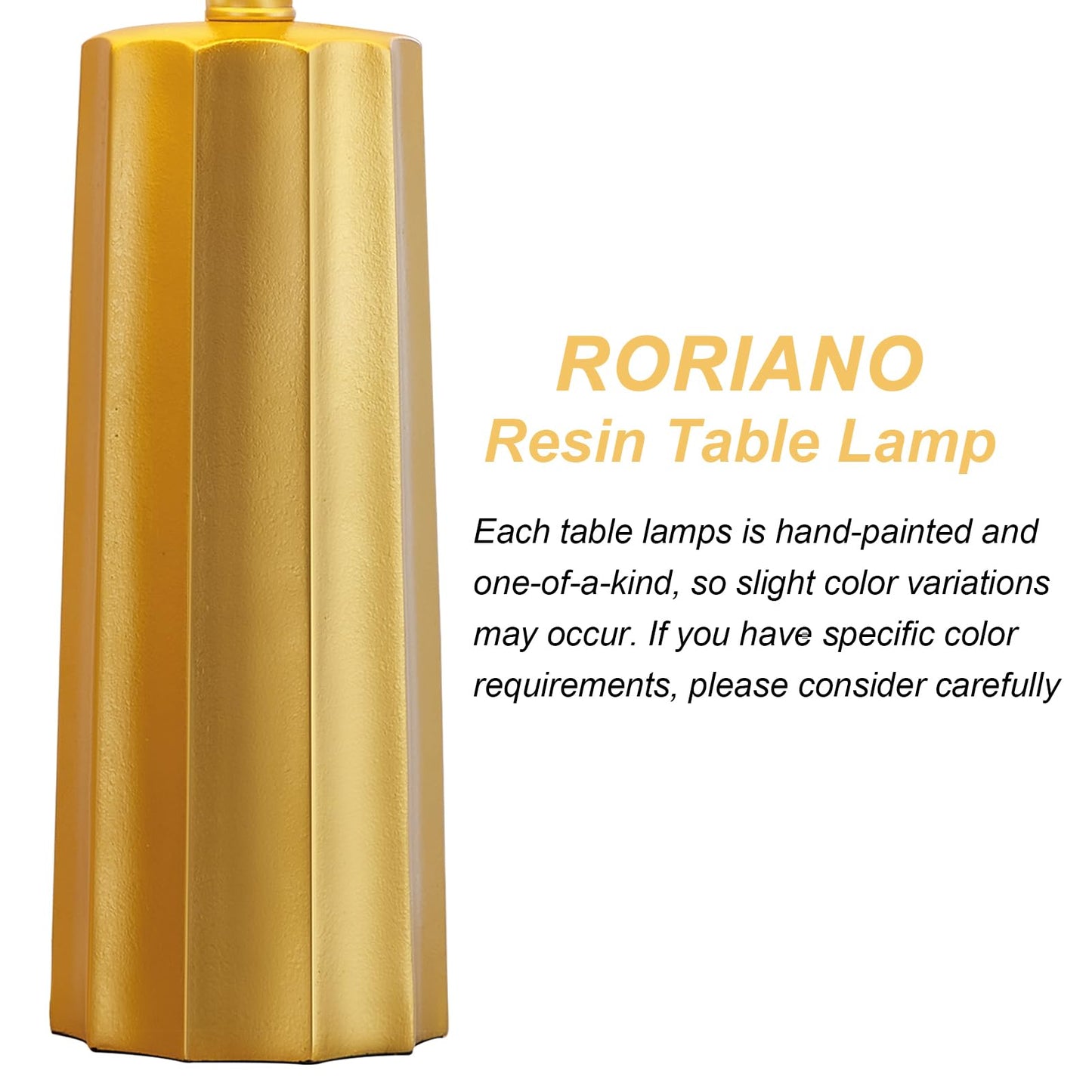 RORIANO Set of 2 Modern Table Lamps for Living Room Bedroom, Gold Nightstand Resin Lamps with Black Grid Shade, Contemporary Desk Lamps for Bedside End Tables, 2 Bulbs Included (Gold)