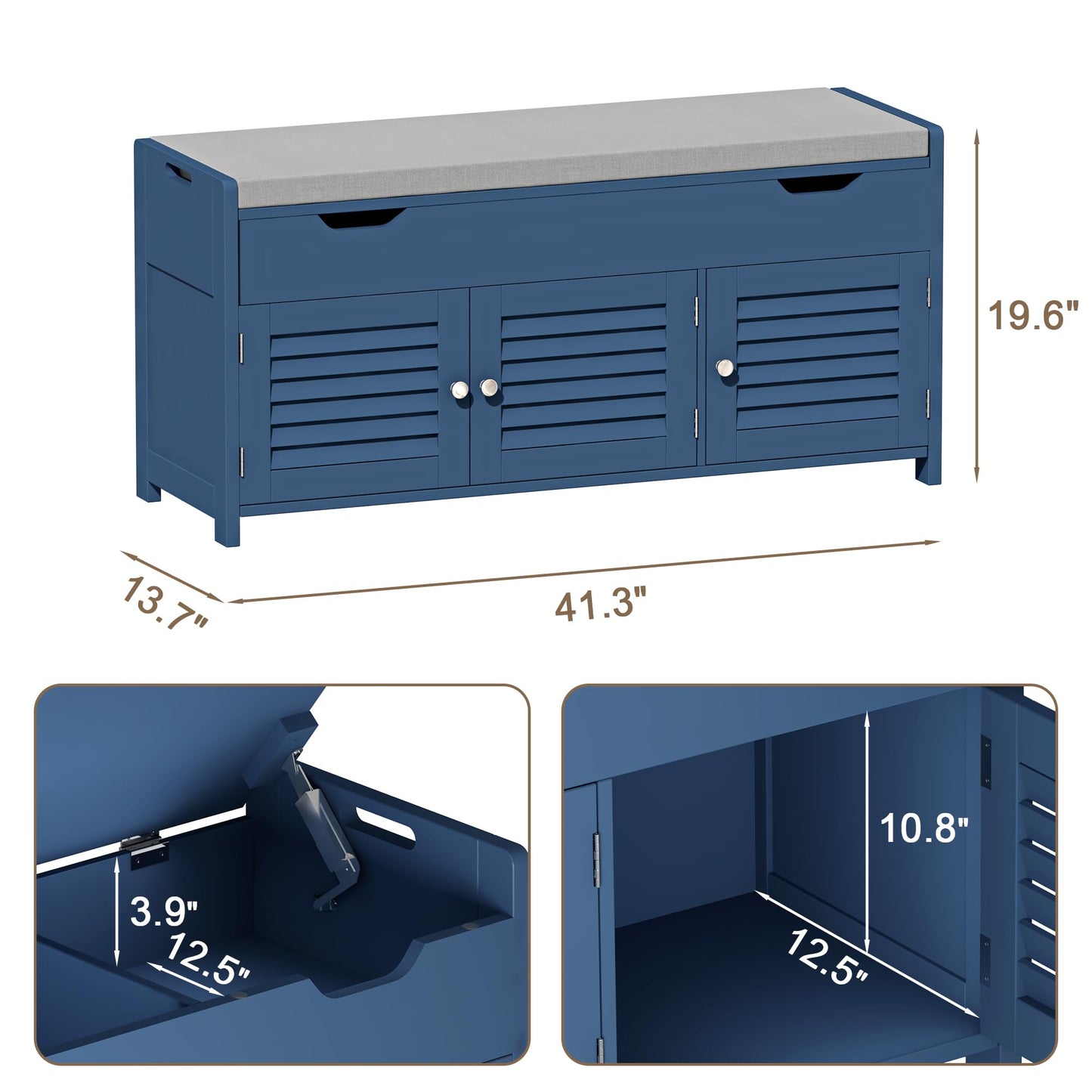 ChooChoo 41.3" Shoe Storage Bench with Lift Top Storage, Entryway Bench with Cushioned Seat, Adjustable Shelf, Shoe Cabinet with Hidden Space, for Entryway, Bedroom, Living Room, Blue