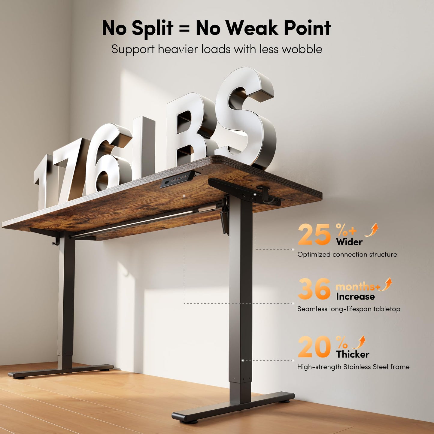 FEZIBO One-Piece Standing Desk, 40"x24" Seamless Tabletop Electric Height Adjustable for Home Office, Study Rooms & Multi-Device Workstations, Rustic Brown