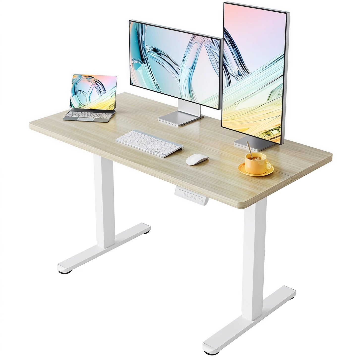HUANUO Electric Standing Desk,48" x 24" Height Adjustable Desk, 4 Memory Height Settings, Sit to Stand Up Desk for Home Office, with Headphone Hook, Cable Manager, Natural