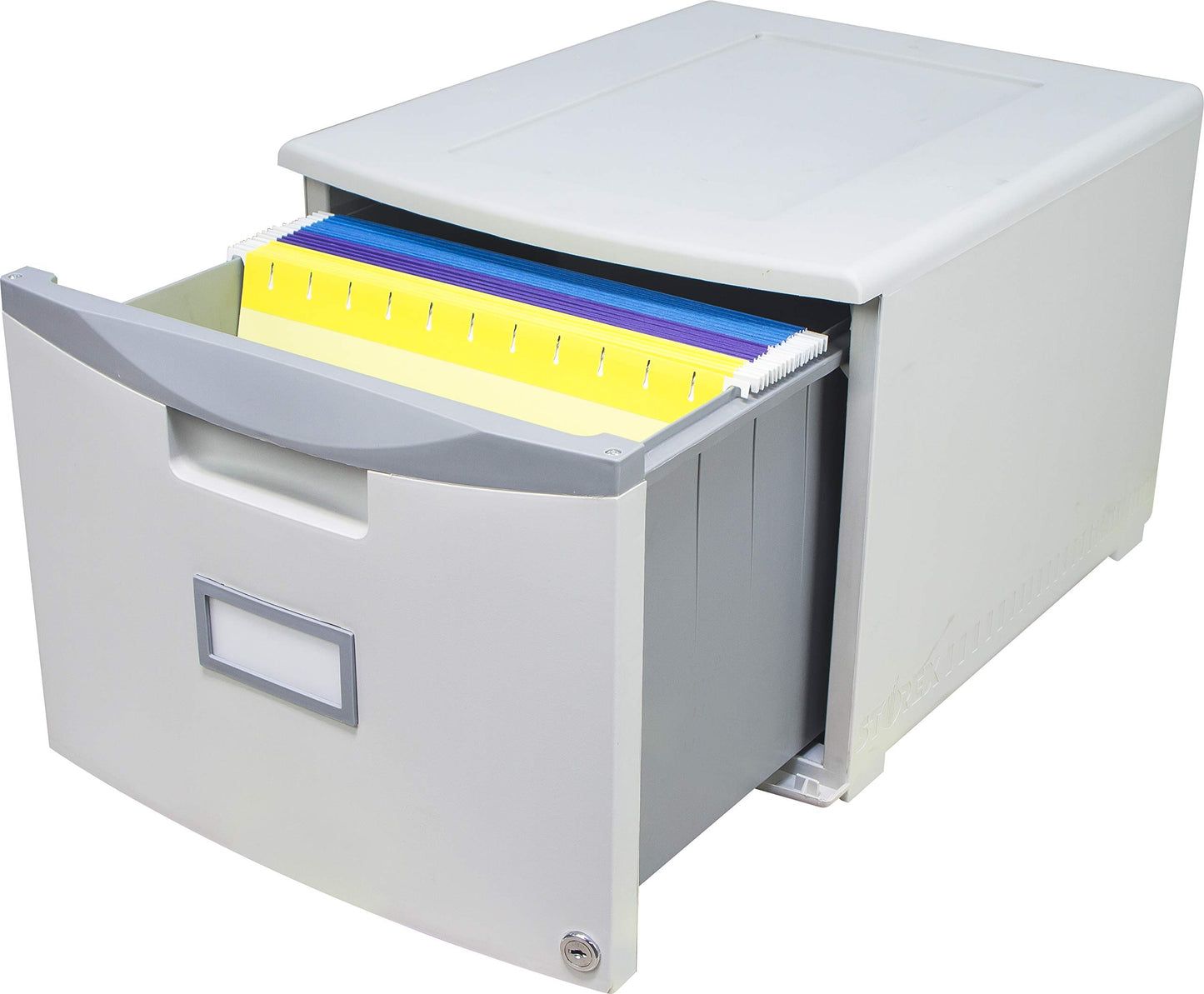 Storex Plastic One-Drawer File Cabinet – Locking Document Organizer for Home and Office, Gray, 1-Pack (61261A01C)