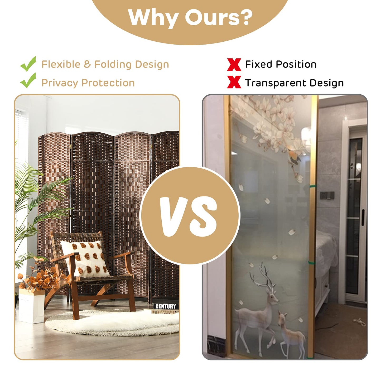 Giantex 6 Panel 6 Ft Tall Room Divider, Freestanding Wood Partition Room Divider Panel with Hand-Made Woven Paper Fiber, Room Dividers and Folding Privacy Screens for Bedroom, Small Space, Brown