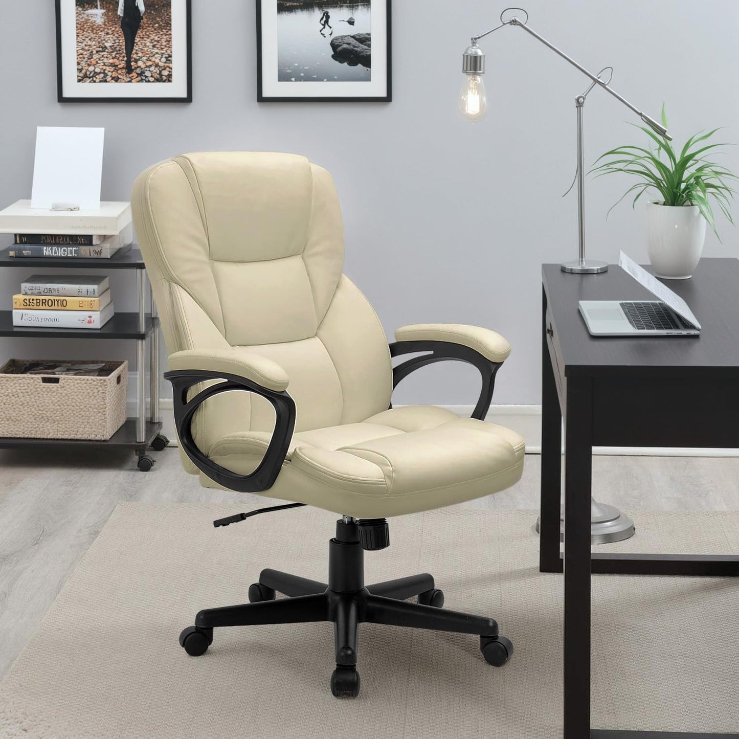 Furmax Office Executive Chair High Back Adjustable Managerial Home Desk Chair, Swivel Computer PU Leather Chair with Lumbar Support (1, Khaki)