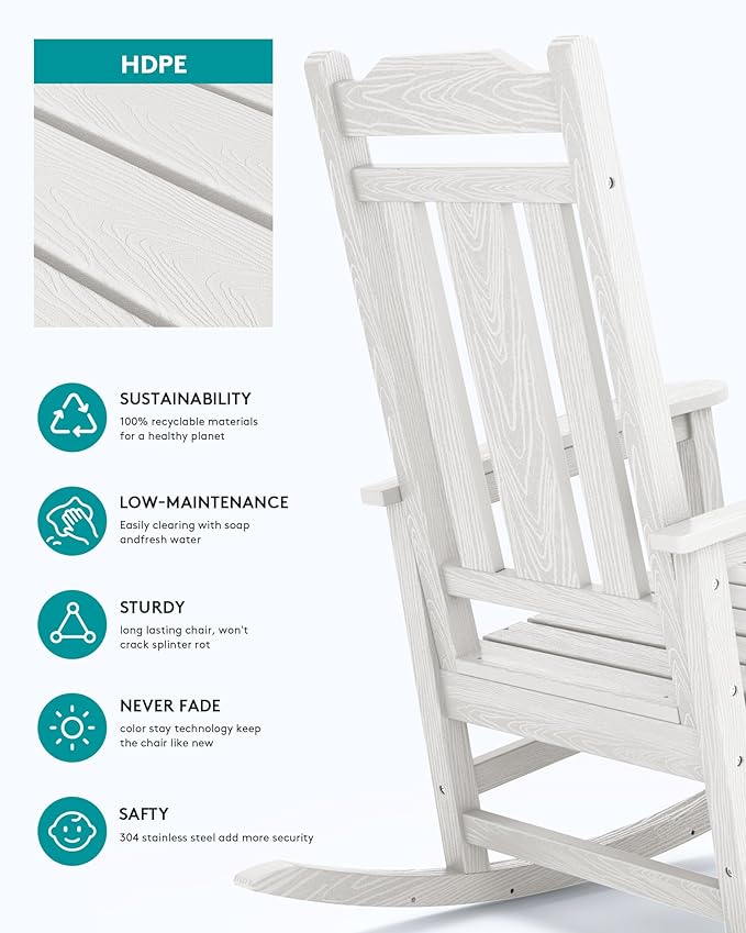 SERWALL Oversized Outdoor Rocking Chair Set of 4, HDPE Outdoor Rocking Chair