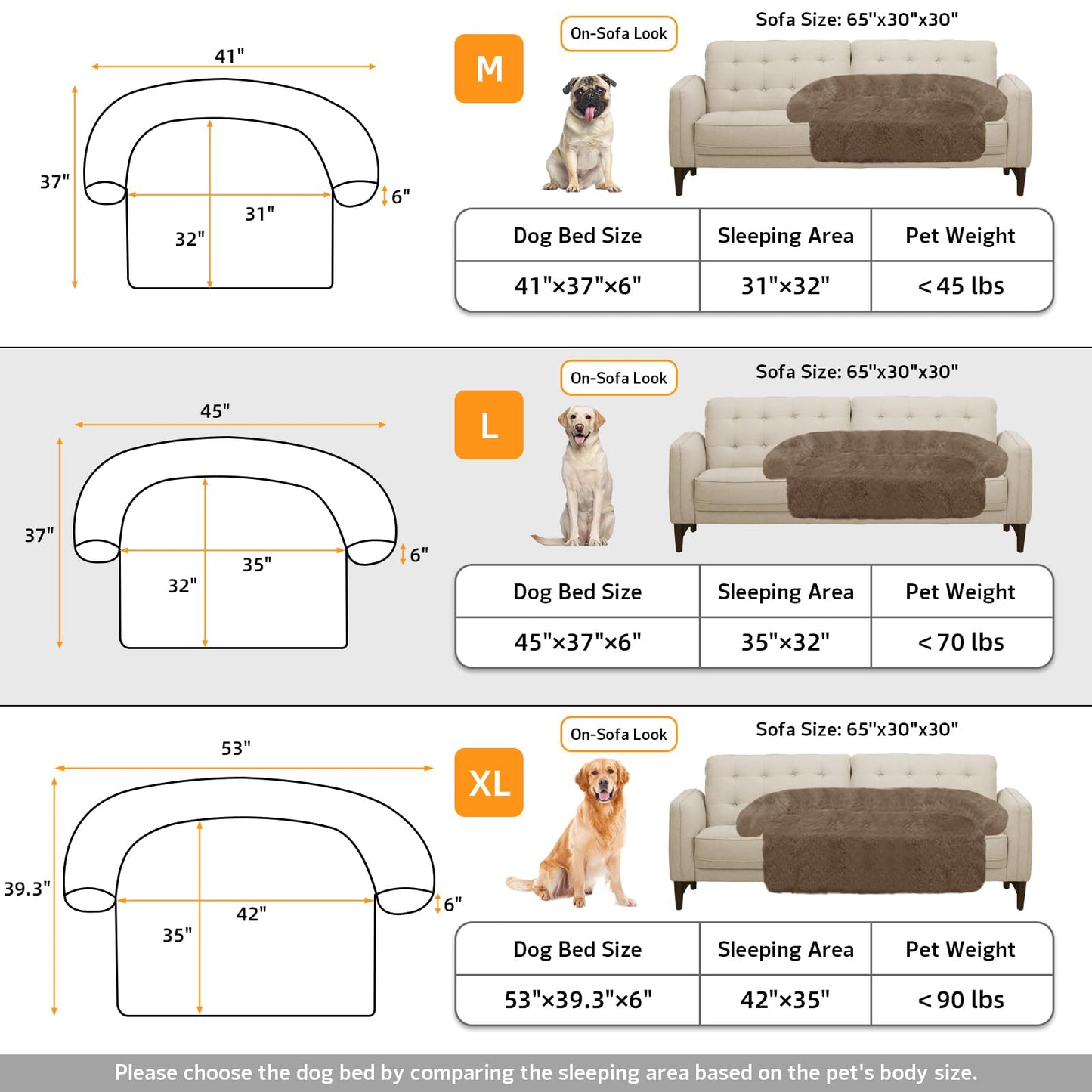 Calming Dog Bed Fluffy Plush Dog Mat for Furniture Protector with Removable Washable Cover for Large Medium Small Dogs and Cats (Large(45x37x6), Camel)