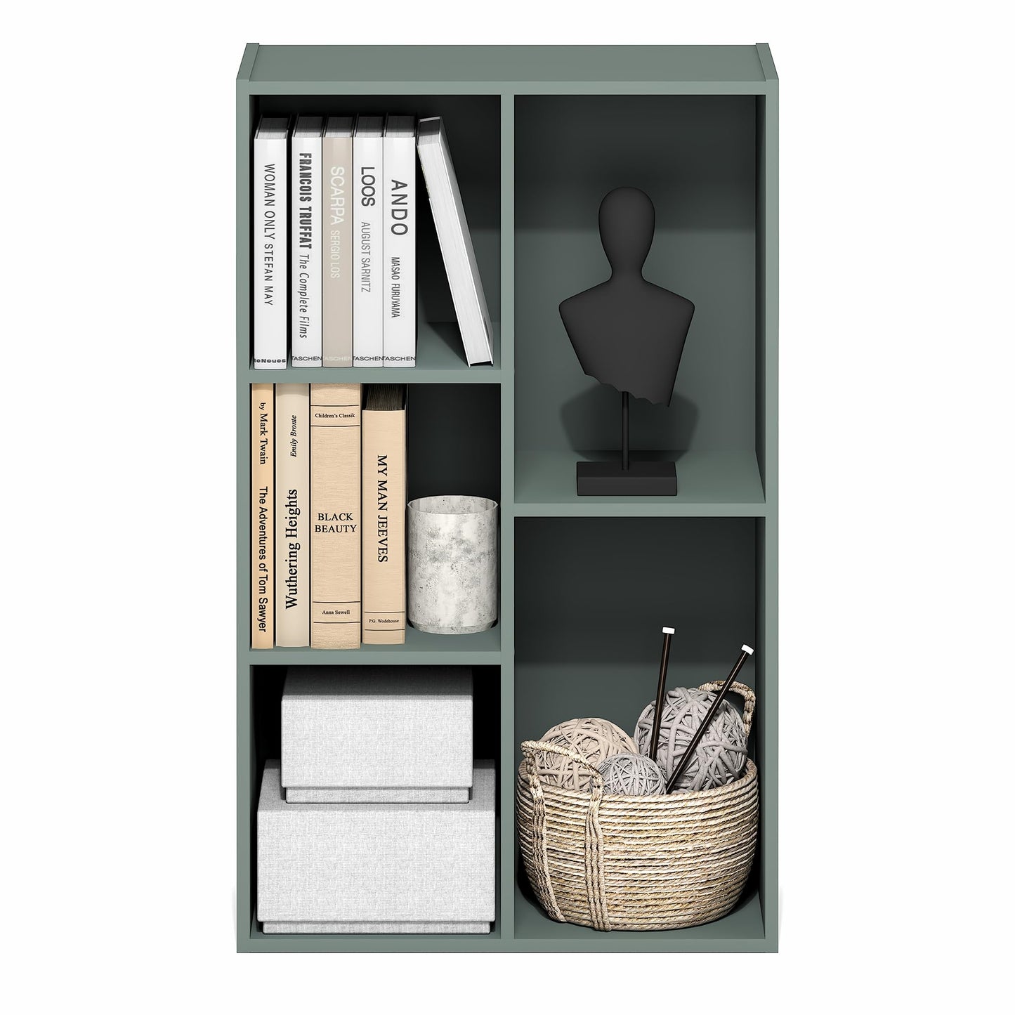Furinno LUDER Book Shelf, 5-Cube Bookshelf, Reversible Bookcase, 9.4 x 19.5 x 31.5, Easy Assembly, for Living Room, Bedroom, Home Office, Sage Green