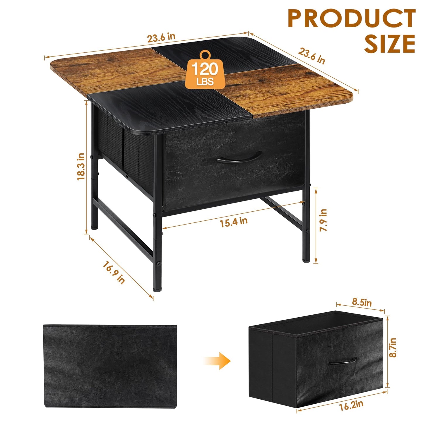KANEODOT Coffee Tables for Living Room,Modern Small Coffee Table with 2 Large Storage Drawers,Wooden Square Center Table for Small Space,Apartment,Dorm,Home Office,Black Brown