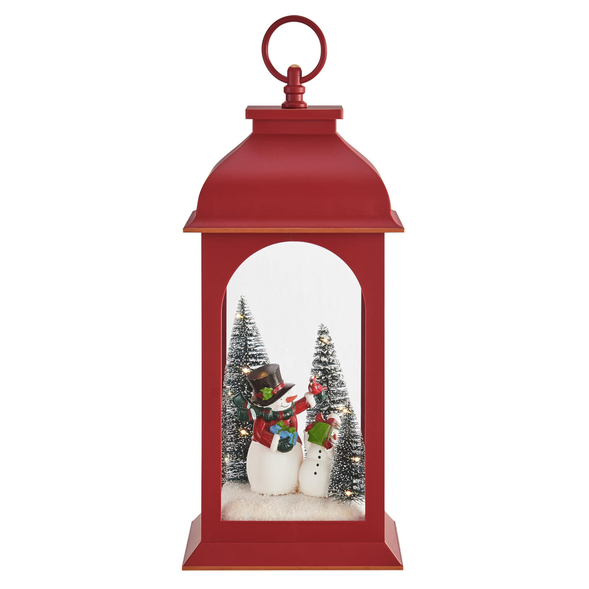 Danya B. Tabletop Red Christmas Snowman Winter Scene Diorama Lighted Lantern Decoration