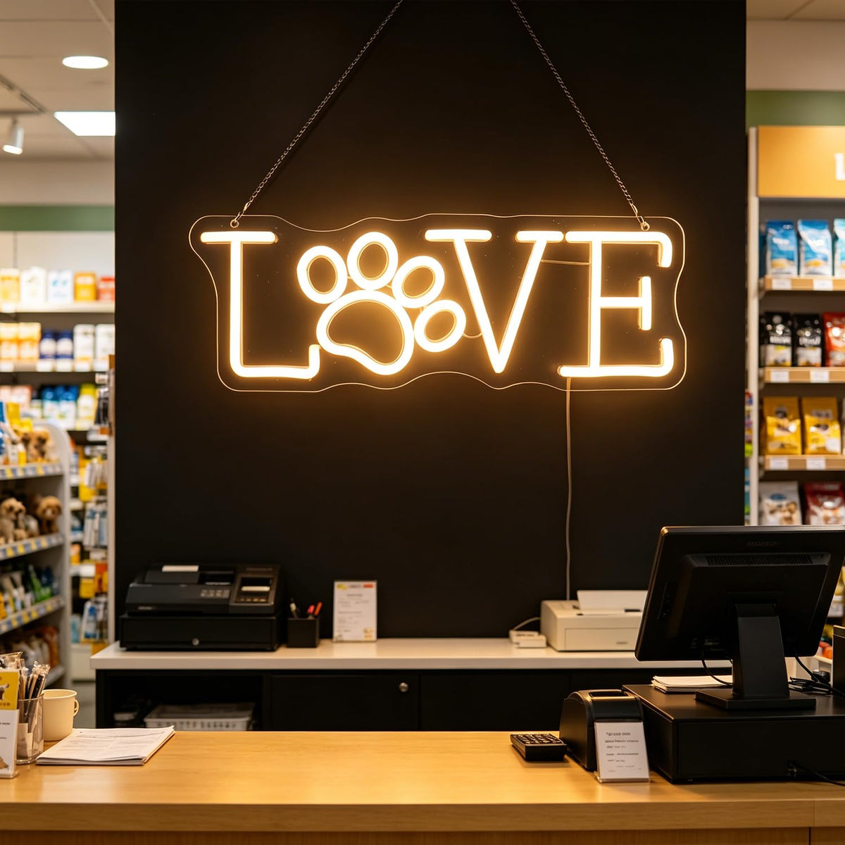 Love Paw Print LED Sign Decorative Neon Sign for Pet Store Bedroom Bathroom Decor Dog Cat Lovers' Home Wall Art Decorations Christmas Birthday Gifts (Warm white)