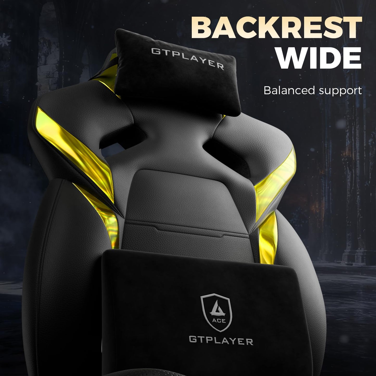 GTPLAYER Big and Tall Gaming Chair for Adults, Ergonomic Office Chair with Footrest, Heavy Duty 350 lbs Capacity, High Back, Premium Leather & Iridescent Trim, ACE-Armor, Black & Yellow
