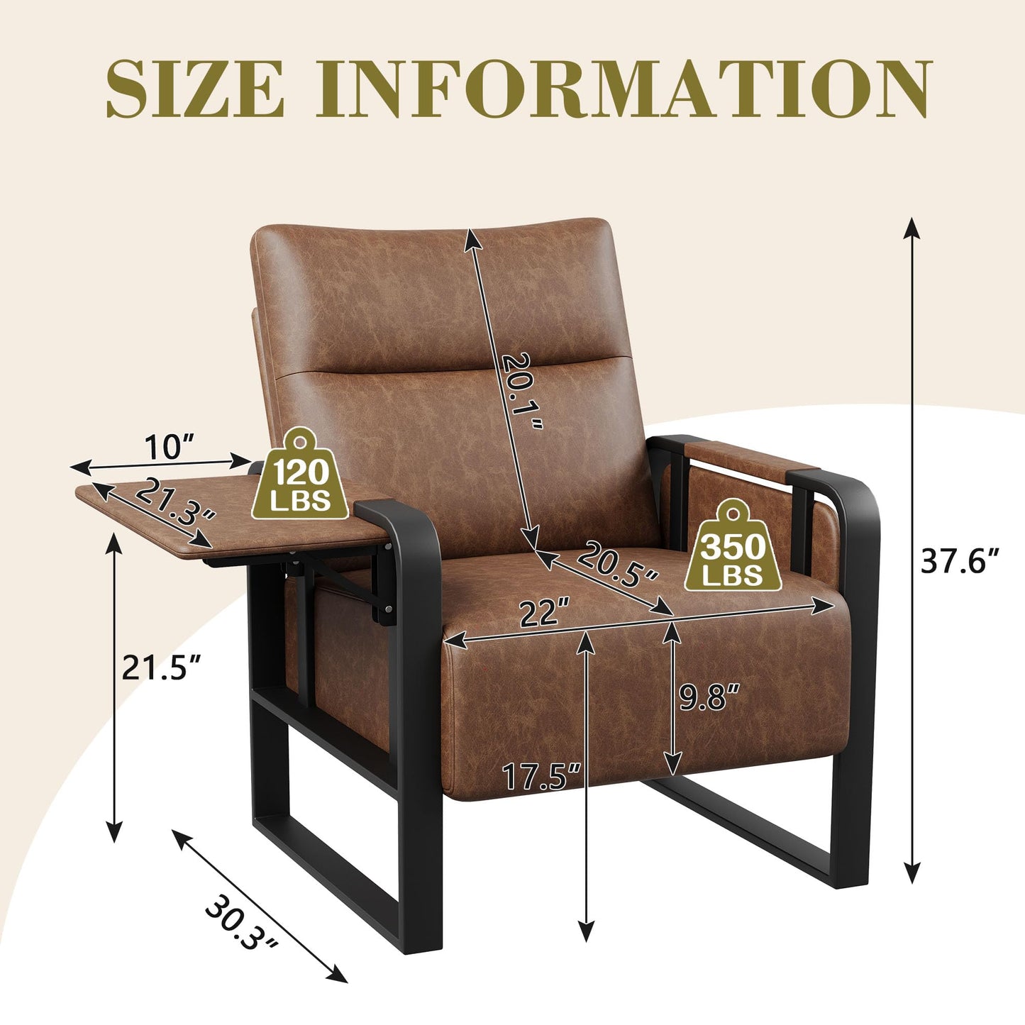 Apeaka PU Leather Accent Chair with Foldable Table, Modern Upholstered Armchair for Living Room Bedroom Office Side Chairs Dark Brown