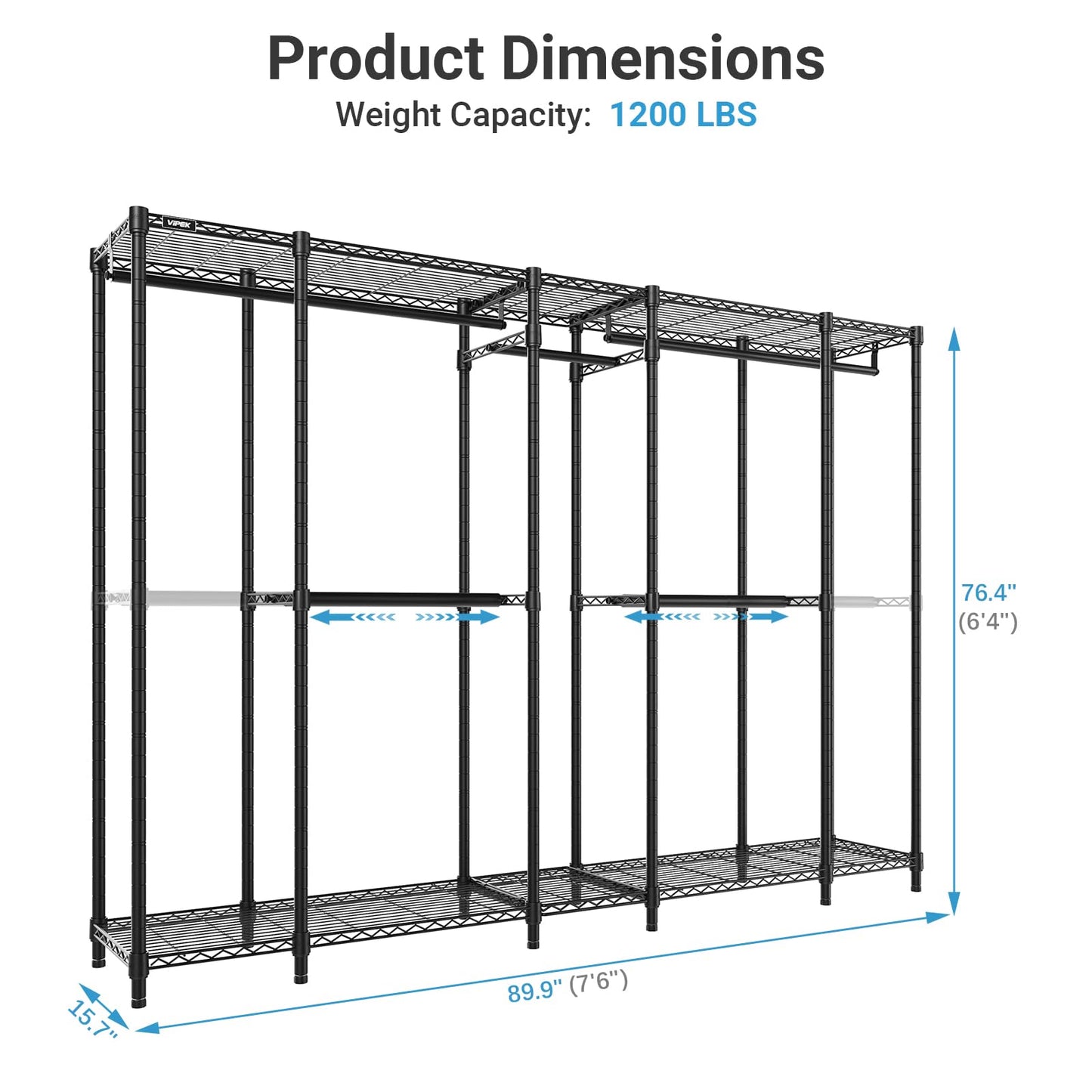 VIPEK V50 Basic Expandable Clothes Rack, Heavy Duty Closet System, Black