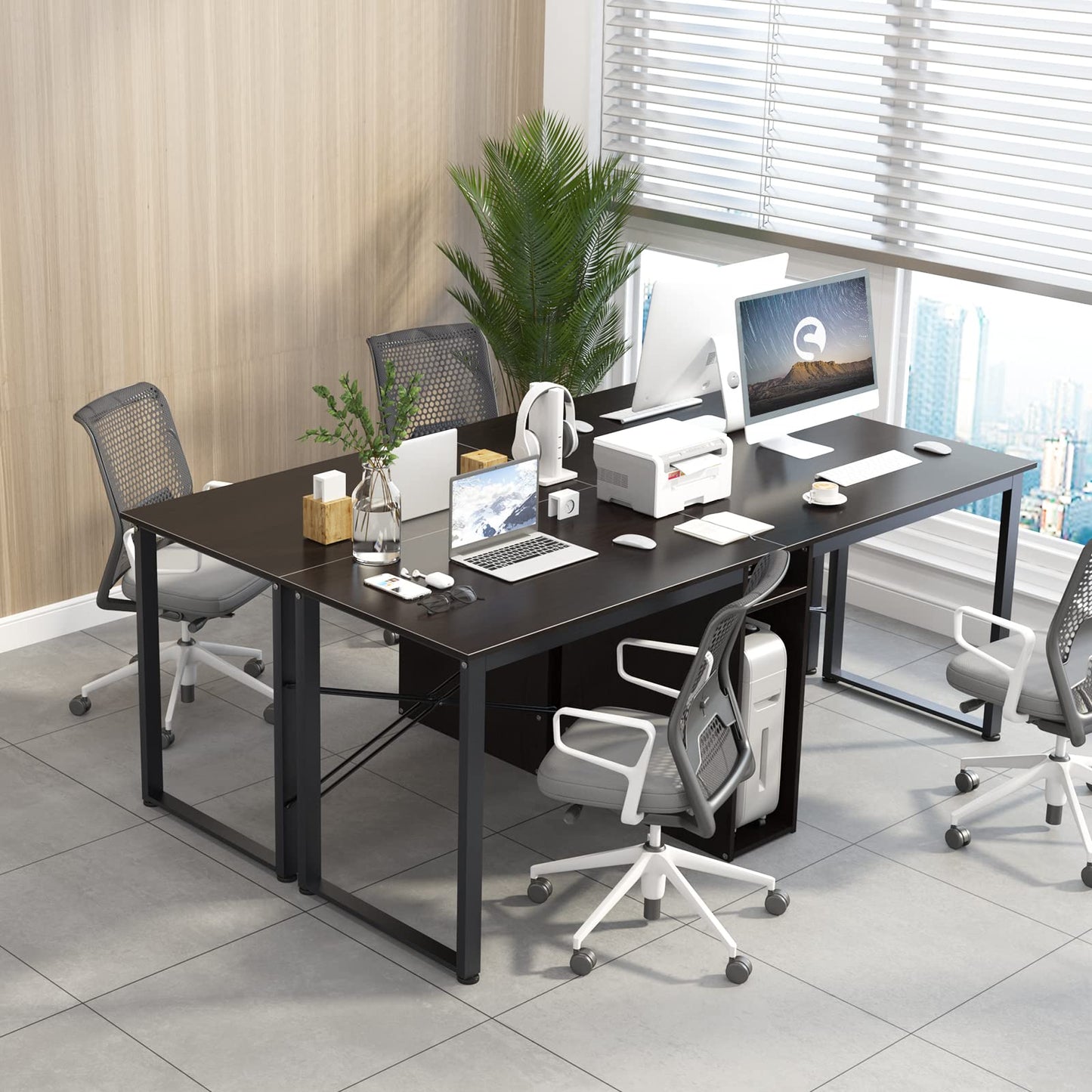 soges 2 Person Home Office Desk,78 inches Large Double Workstation Desk, Writing Desk for Two People, Craft Table with Storage, Black HZ011-200-BK