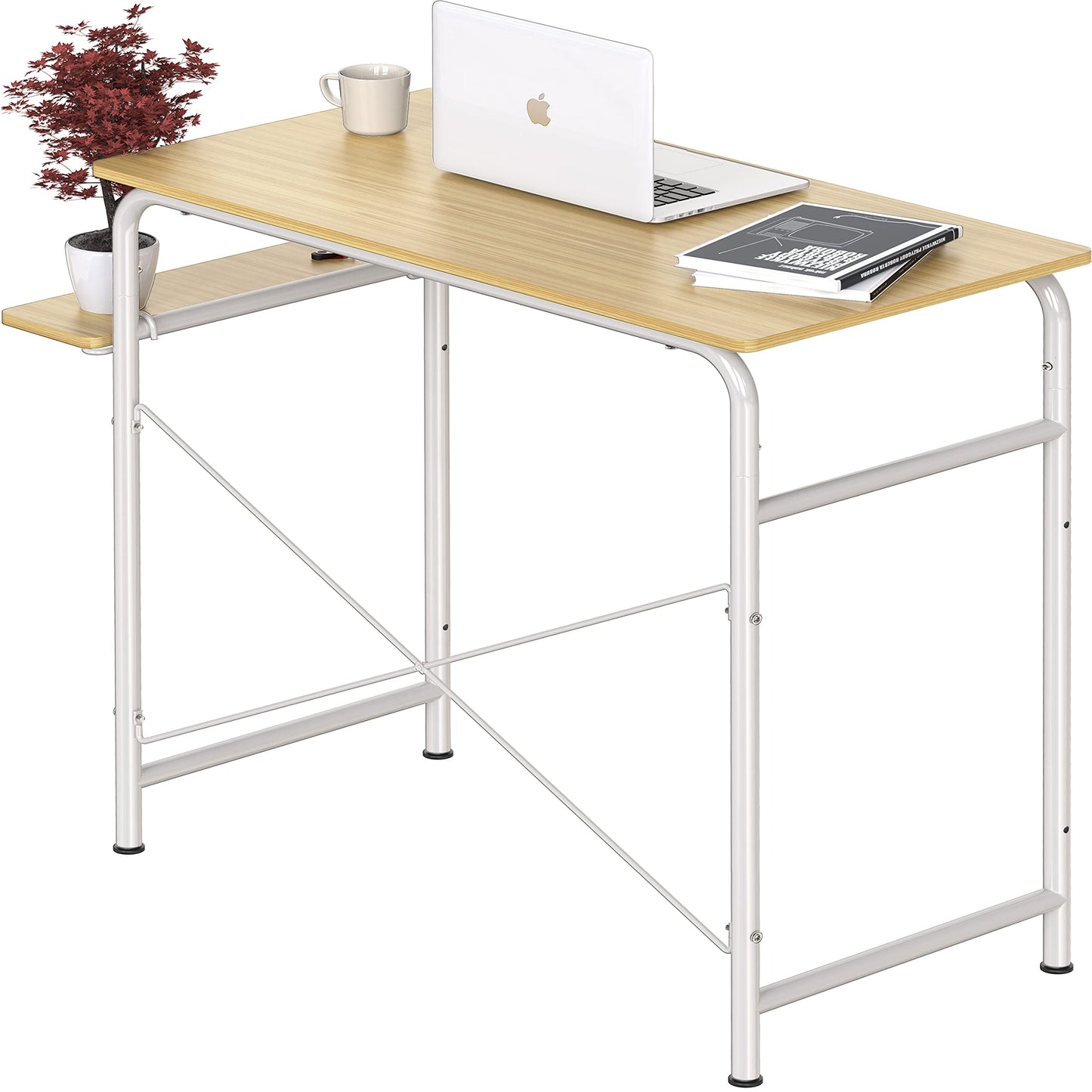 SHW Small Gaming Home Office Computer Desk with Shelf, Oak