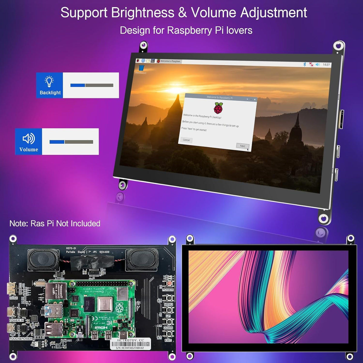HAMTYSAN 7 Inch Raspberry Pi Screen Touchscreen Monitor 1024x600 Small HDMI Monitor w/Dual Speakers IPS Screen Display for Raspberry Pi 4/3/2 Win 11/10/8/7 Jetson Nano, Free Driver