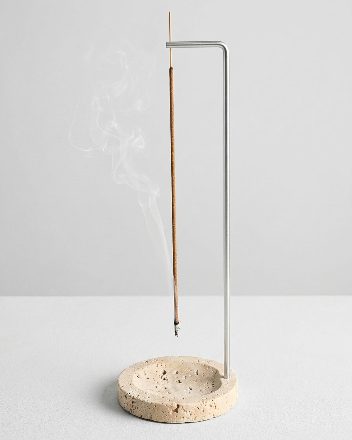 Astavostone Travertine Incense Holder for Sticks, 10.2" Upside Down Incense Burner with Aluminum Clip, Natural Stone Ash Catcher, Wabi Sabi Home Decor for Meditation, Yoga, Spa Room