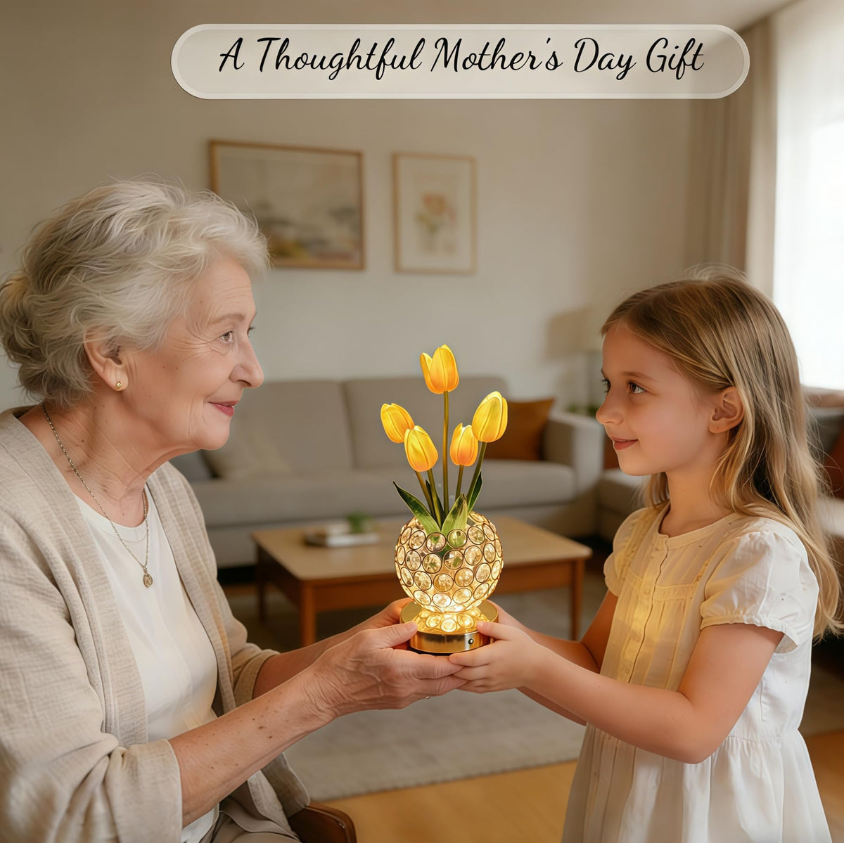 Komothala Tulip Flower Lamp,4000mAh Rechargeable Cordless Lamp with 3-Colour Stepless Dimming,Touch Control Cordless Table Lamp Night-Light for Home Decor,Unique Birthday Gifts for Women