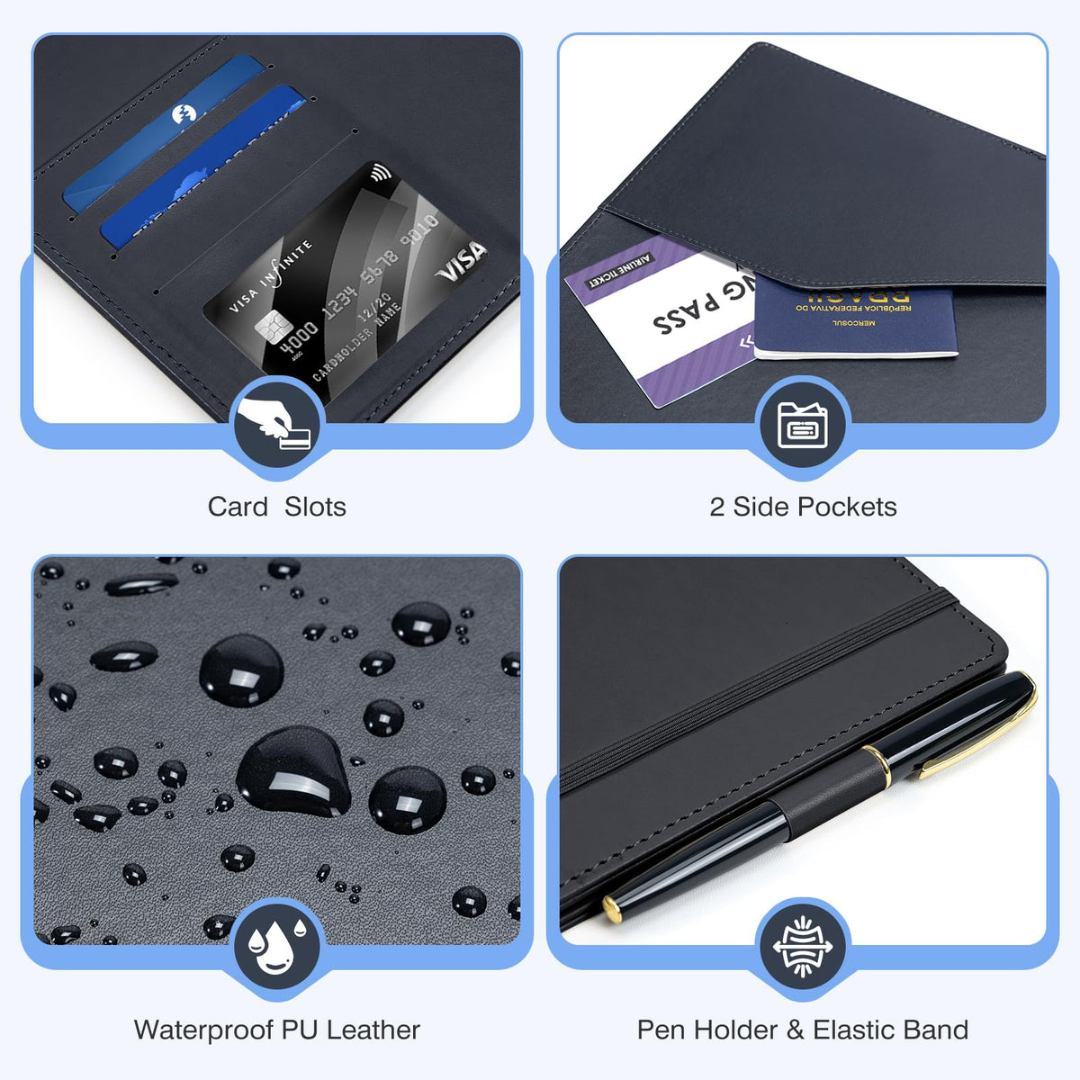 Ospelelf Leather Binder with 58 Plastic Sleeves, 3 Ring Presentation Binder for 8.5x11, Portfolio Organizer with 8 Tabbed Sleeves & Zipper Pocket for Documeents, Artwork, Certificates Black