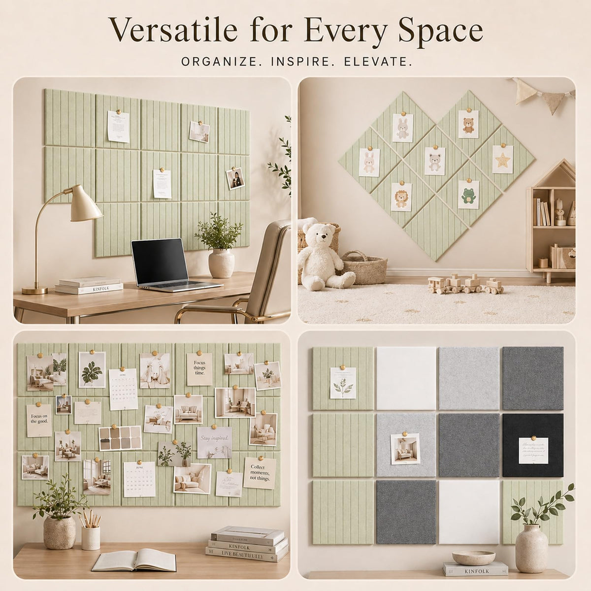 Baysola Stripe Felt Bulletin Board Panels 36 x 24 Inch Self Adhesive Wall Tiles Cork Board Alternative for Office Classroom Photos Notes 6 Pack
