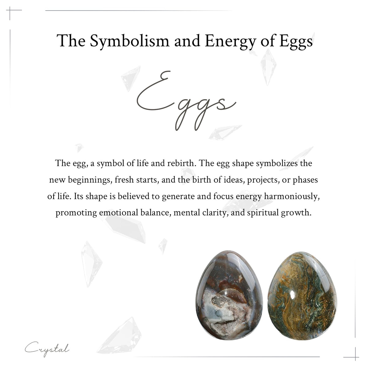 mookaitedecor Natural Ocean Japser Crystal Egg Decor, Polished Geode Stone Egg with Acrylic Stand for Easter Home Tabletop Display, 48-70 mm High, 100-200g