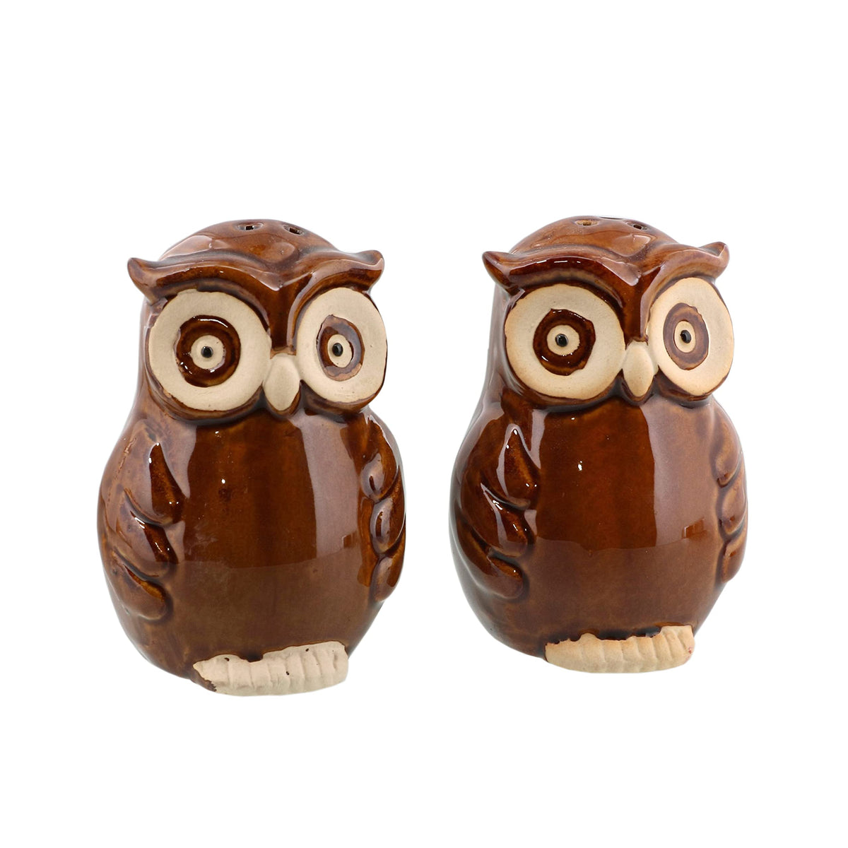 Ceramic Owl Salt and Pepper Shaker Collectors Kitchen Décor - Brown