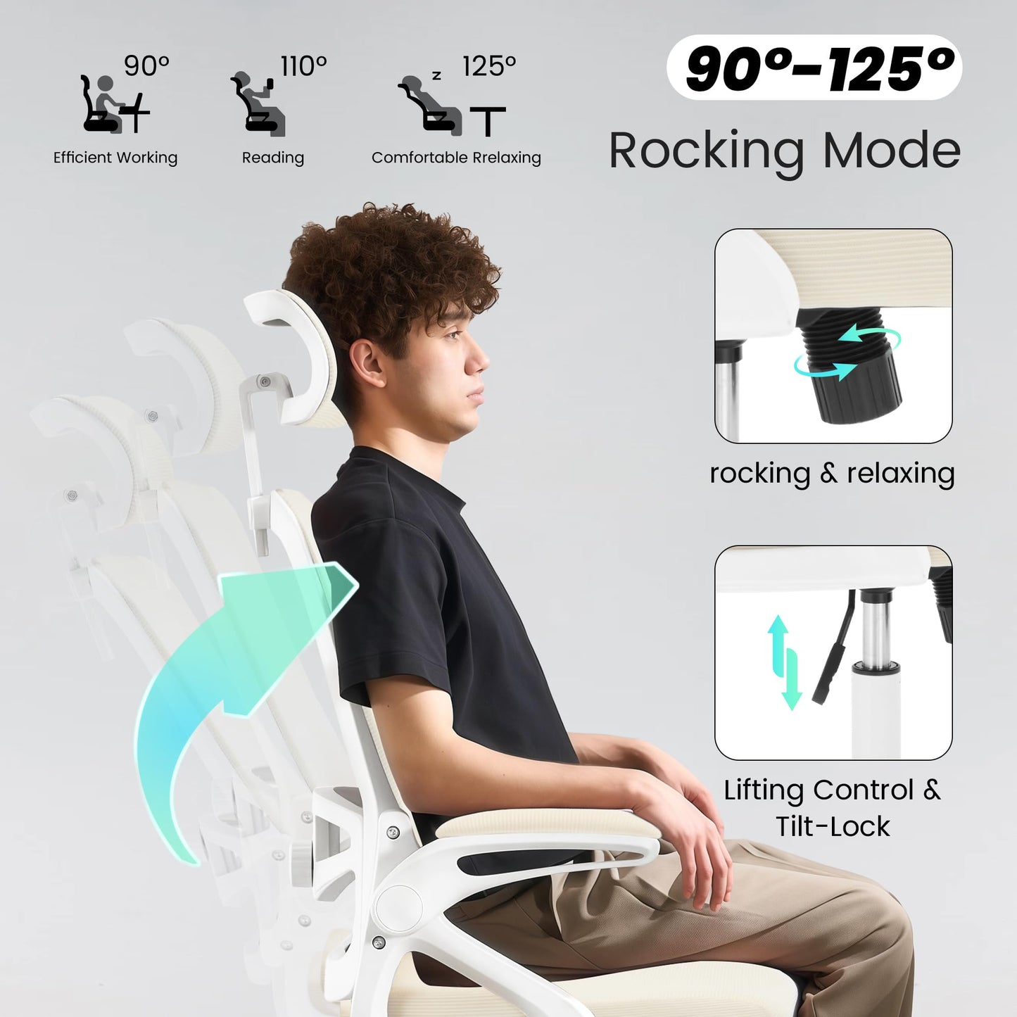 Fizzin Ergonomic Office Chair, 400 LBS Computer Chairs with Adjustable Lumbar Support, Breathable Mesh Desk Chair Ergonomic with Thickened Cushion, Comfy Home Office Desk Chair (Buff Beige)